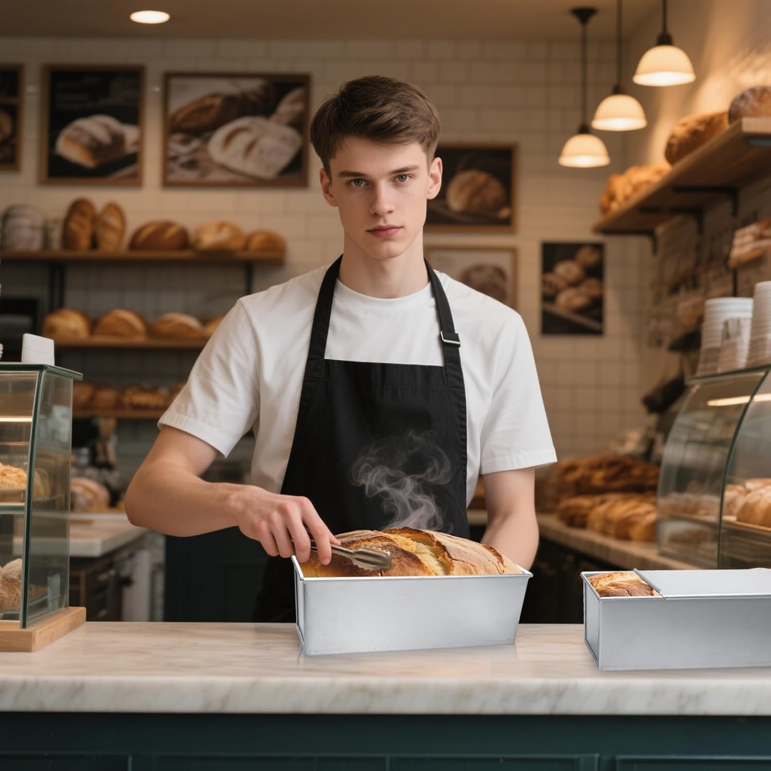 4 Pcs 2 lb Pullman Loaf Pan with Dough Scrapers 13 x 4 Inch Silver Baking Mold Nonstick Coating Pan with Lid for Baking, Bread Toast, for Oven Use - Image 3