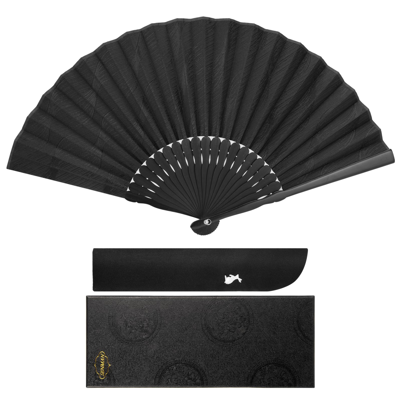 Senman Luxury Cotton Folding Fan, Black Bone Bamboo