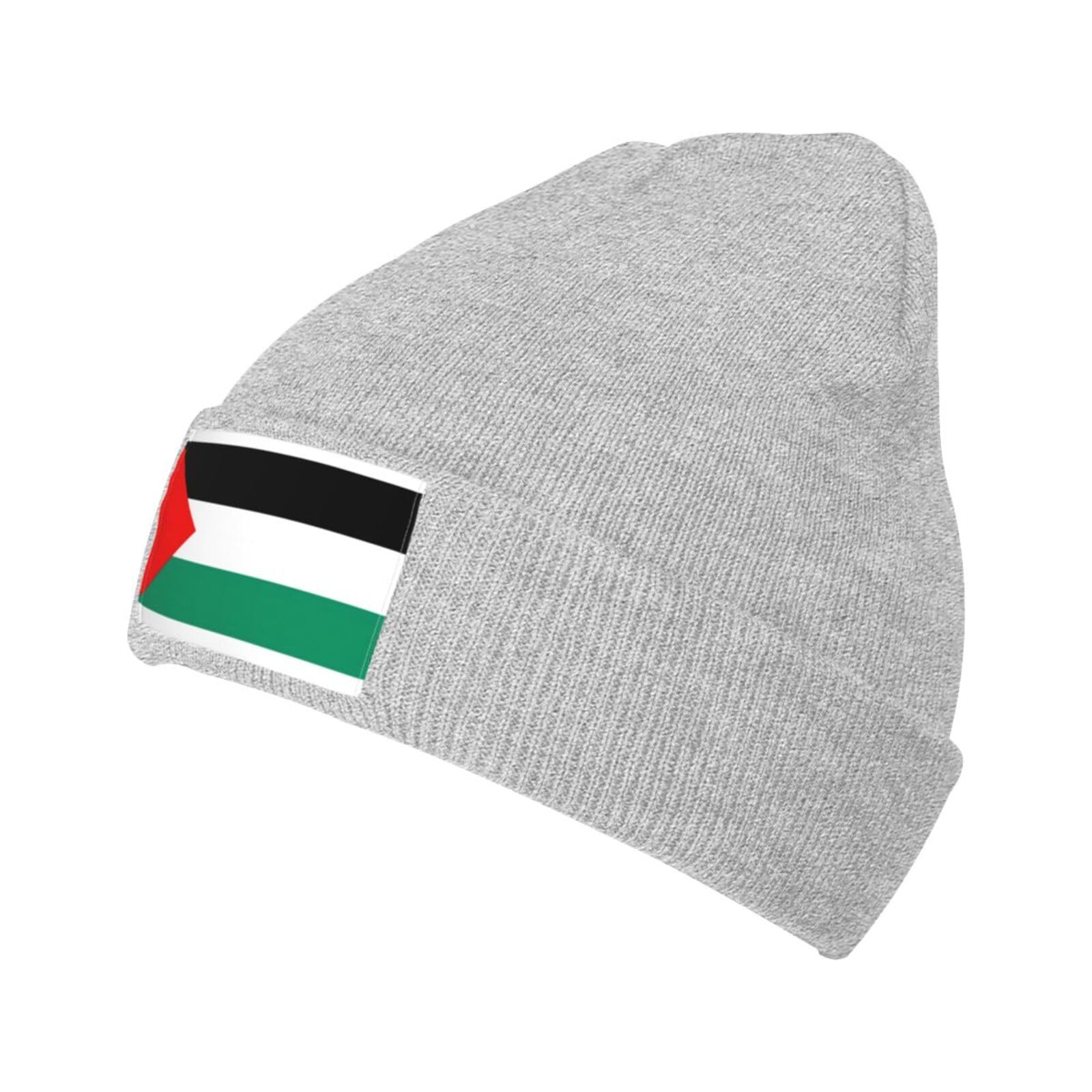Hvmung Unisex Grey Winter Palestine Flag Print Warm Knit Beanie Hat Soft Cozy Stylish For Men Women, One Size