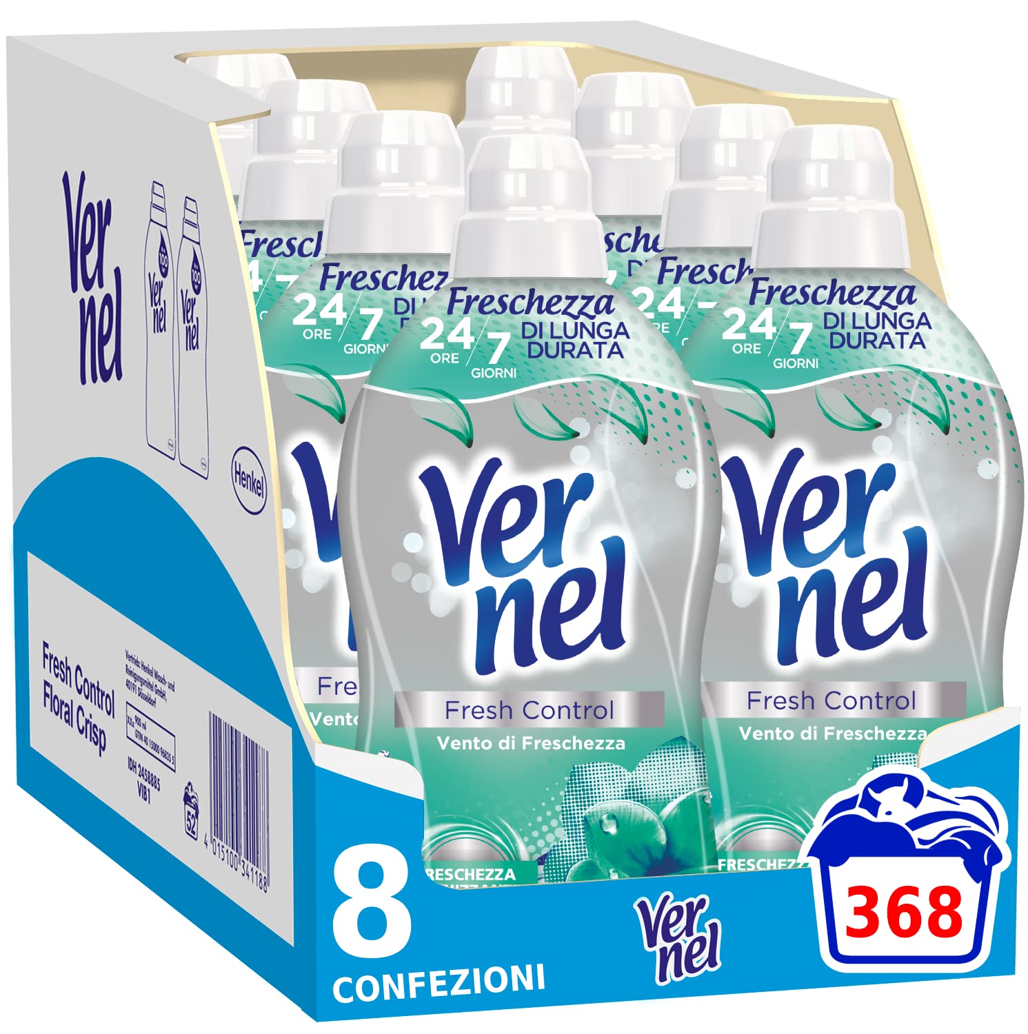 Vernel Fresh Control Suavizante Neutraliza olores, fragancia de viento de frescura, paquete de 8 x 46 lavados, total 368 lavados