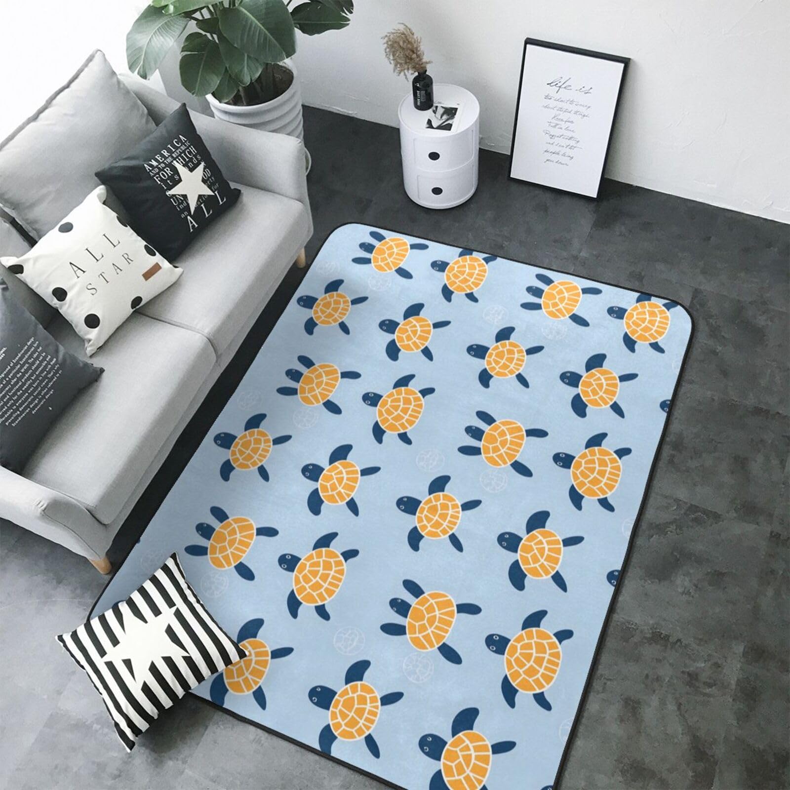 Tapis antidérapant et lavable motif tortue grand tapis de chambre doux 203x147