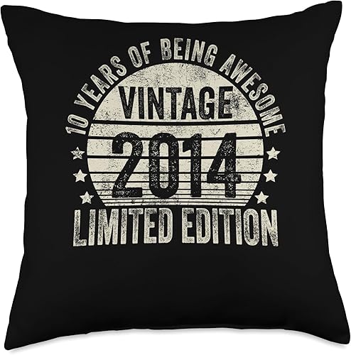 10 Year Old Vintage 2014 Limited Edition Bday Regalos retro de cumpleaños número 10 para niñas y niños, almohada de 18 x 18 pulgadas, multicolor