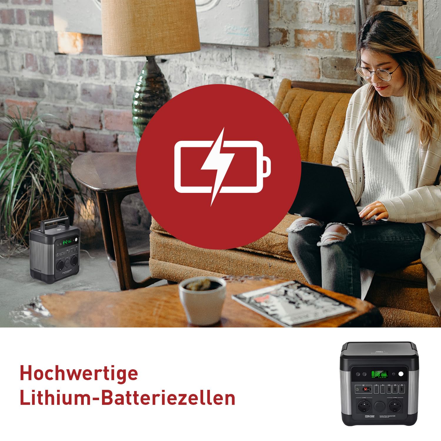 Sunstonepower 1200W Powerstation 999Wh Lithium Akku Mobiler Stromspeicher & Solar Generator mit 2 x 1200W AC-Steckdosen für Campingreisen, Garten, Balkon, Heimwerken und Notstromaggregat