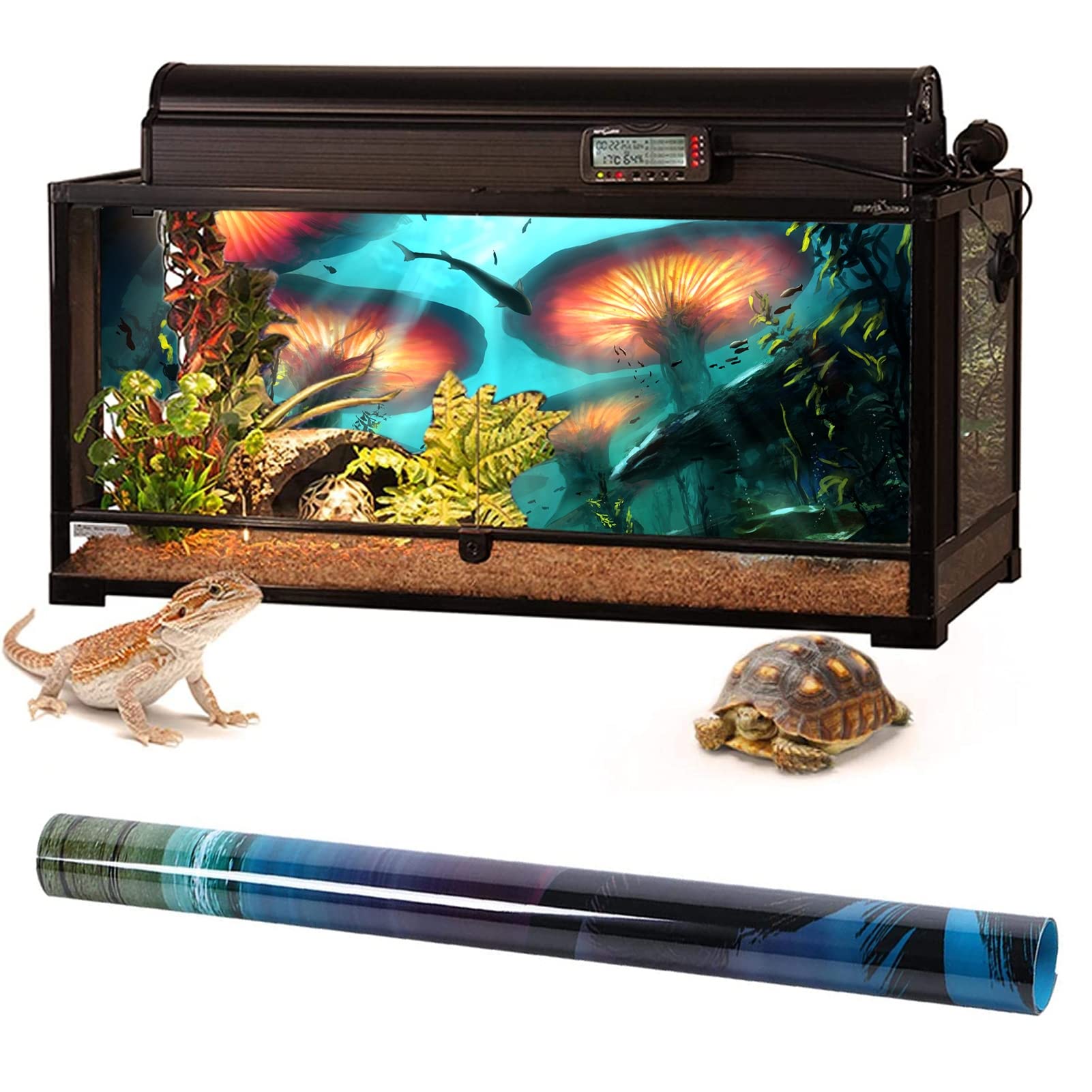 BAHULA Fond d'aquarium Décoration d'aquarium Images Effet 3D PVC Adhésif Poster 3D Monde sous-marin Plantes aquatiques Décoration Papier Autocollant 122 x 76 cm