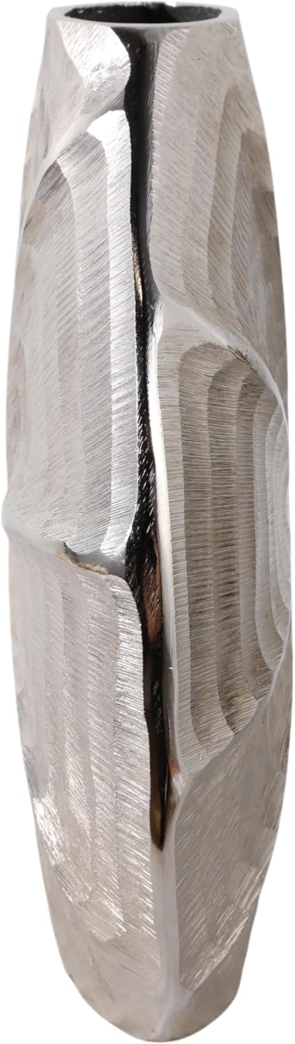 Decorative Flower Vase for Living Room Decor – Modern Metal Shell-Patterned Vase Perfect for Home, Office, Bedroom, or Table Decor – A Contemporary House Centerpiece that Reflects Style – 14" Silver