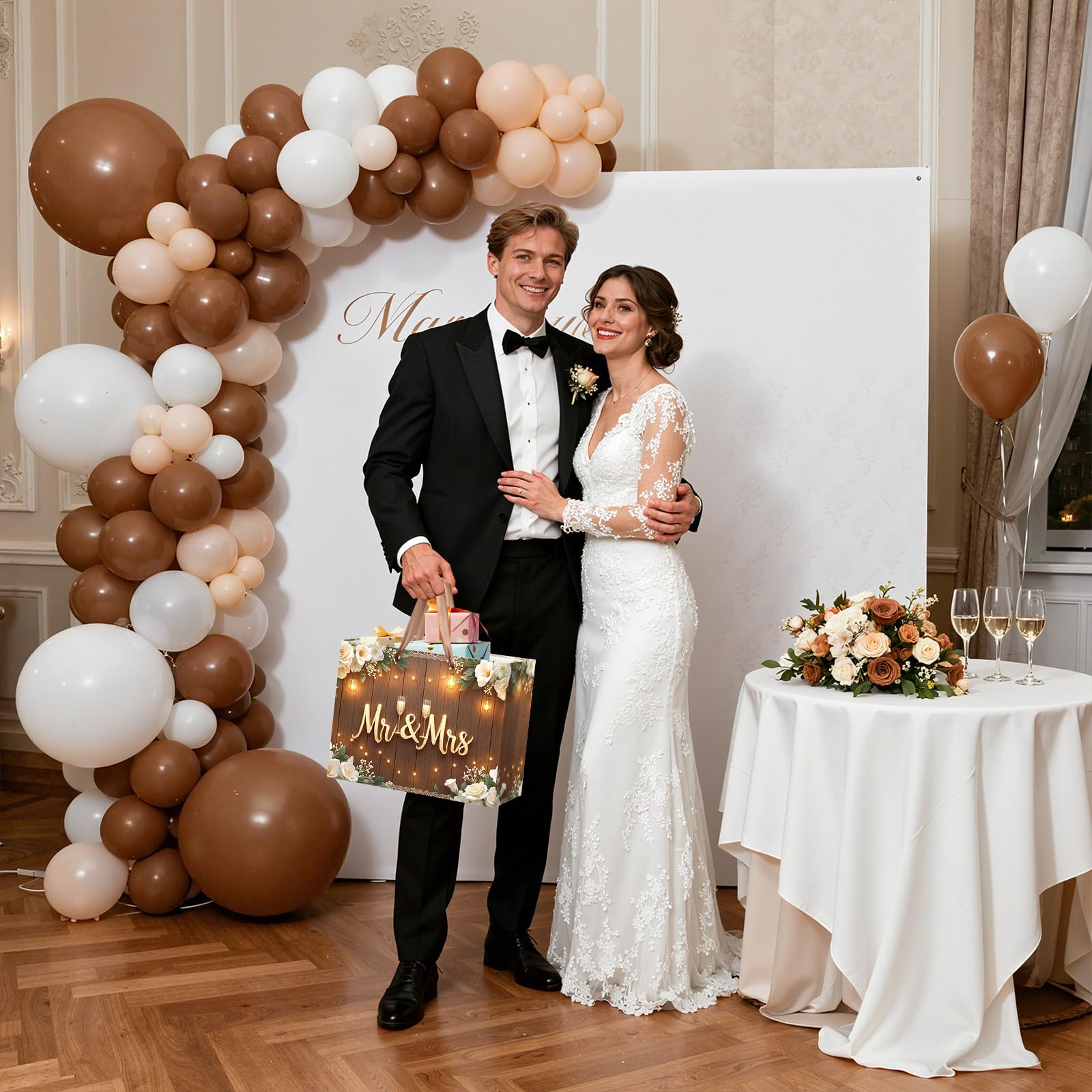 Wedding Gift Bags Mr and Mrs Engagement Gift Bags Elegant Bridal Shower Gifts Bag With Tissue Paper Greeting Card Wedding Wrapping Paper Party Favor Bag for Mr&Mrs Engagement Party Supplies Decor