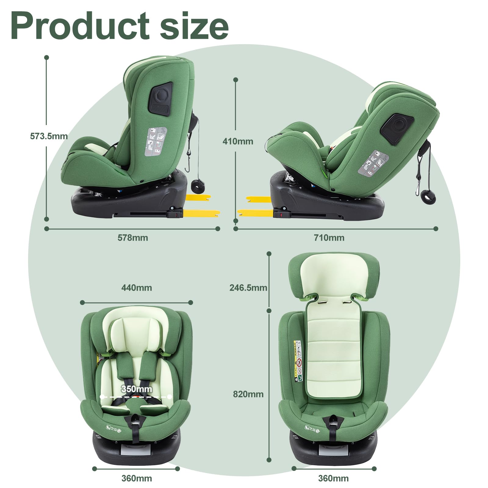 Zkipm Seggiolino auto 0 A 12 Annim, 360° Girevole Seggiolino, ISOFIX + LATCH,Fodera rimovibile e lavabile/Cinture di Sicurezza a 5 Punti/Regolazione Altezza Poggiatesta a 12 Posizioni (0-36 kg)