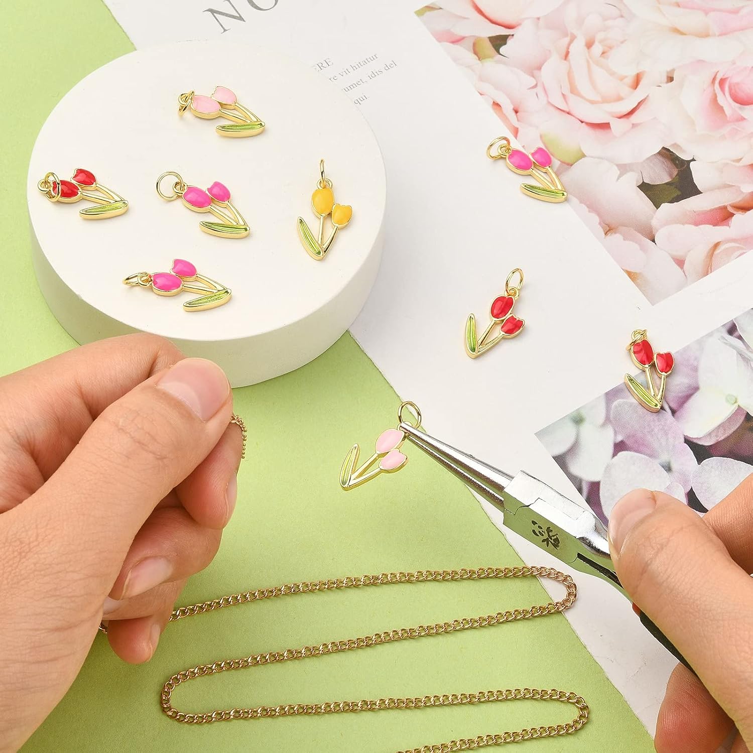 Airssory 10 Pcs Enamel Floral Tulip Flower Charms for DIY Valentine Mother's Day Necklaces Bracelets Earrings Jewelry Crafts Making