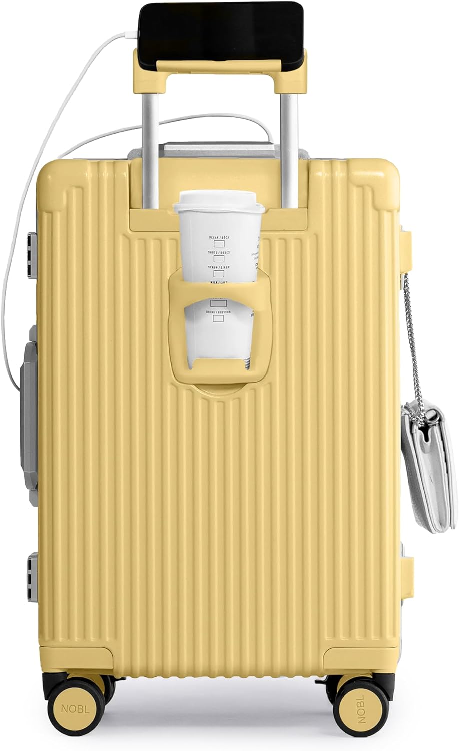 Nobl Travel Carry On Luggage, Noble Zipperless Aluminum Frame PC Hard Shell Suitcase, 22.5"x15"x9.5" Airline Approved, 360° Spinner Wheels, TSA Locks, USB Charging, Cup & Phone Holder - Butter Yellow - Image 4