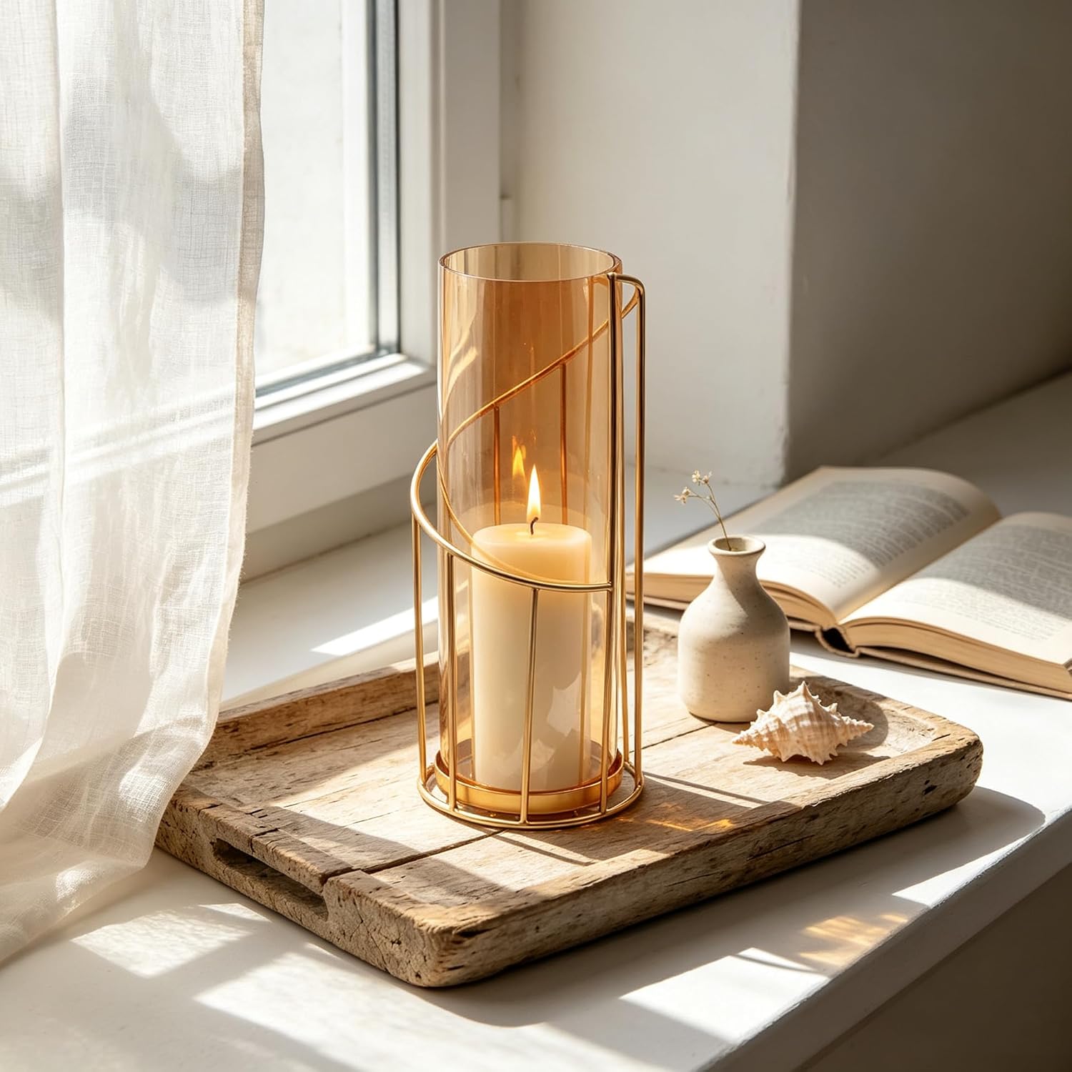 Hosley Metal & Glass Hurricane Candle Holder – 12 Inch