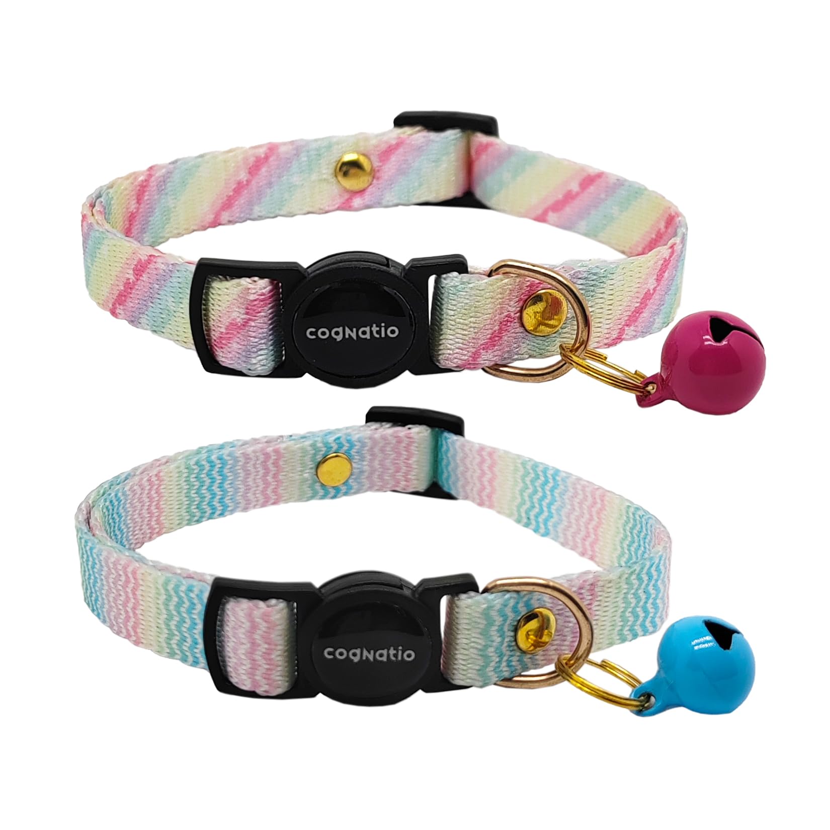 Cognatio 2 Pack Breakaway cat Collars with Bell,Safety Quick Release Pendant Cute Kitten Collar,Adjustable 20-30cm (Rainbow02, 20-30cm)