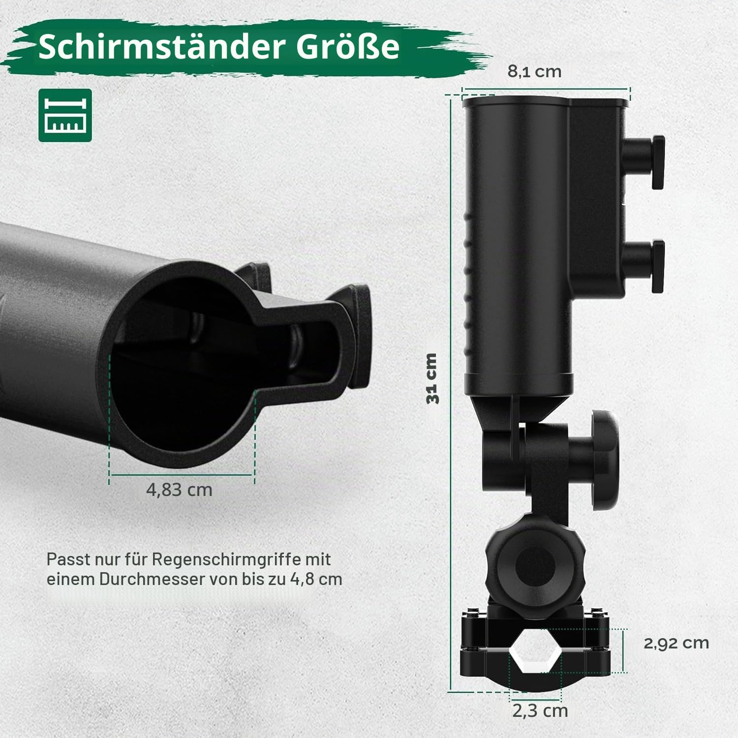 10L0L Strapazierfähiger Golf-Regenschirmhalter, einzigartiger sechseckiger Aluminiumsockel, resistent gegen Wind Bust bis zu 12, Golf Trolley ständer für Motocaddy/Powakaddy/Kinderwagen/Rollstuhl