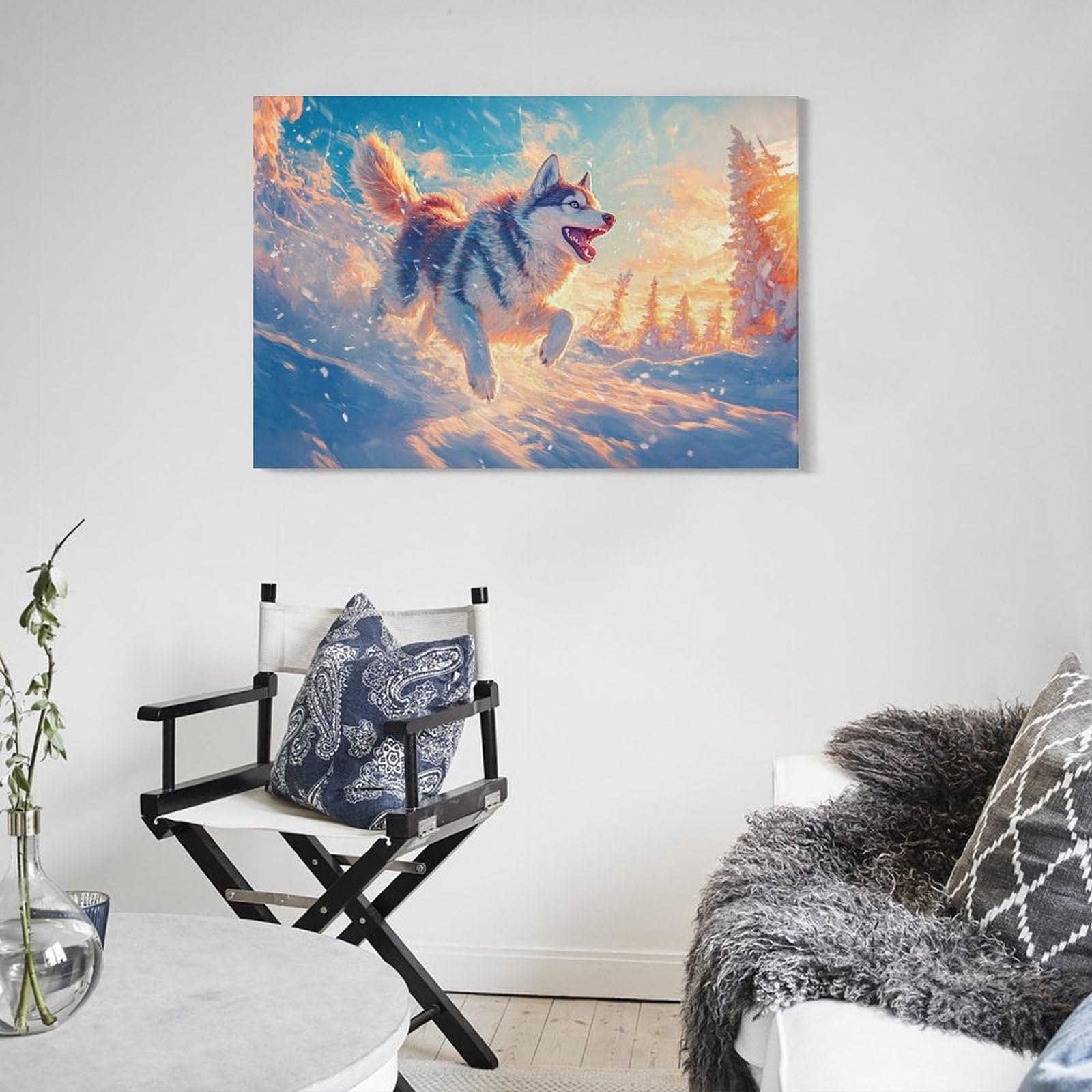 ZHUICHENG Husky Siberian Obraz Na Płótnie/Mural/Sztuka Ścienna - Obraz Olejny 3D do Salonu, Sypialni i Biura.Dekoracja Ścienna Z Trwałymi Kolorami & Łatwa Konserwacja 16x24 cale (40x60cm)