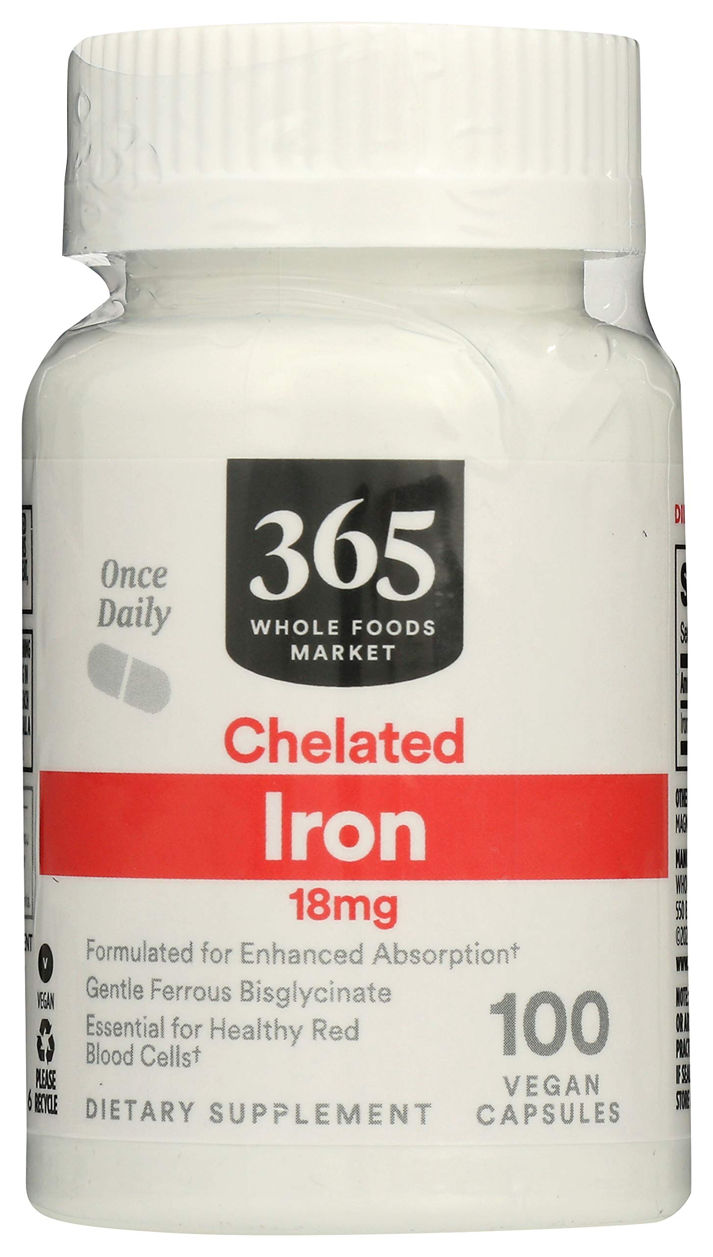 365 by Whole Foods Market, Iron Chelated 18Mg, 100 Veg Capsules