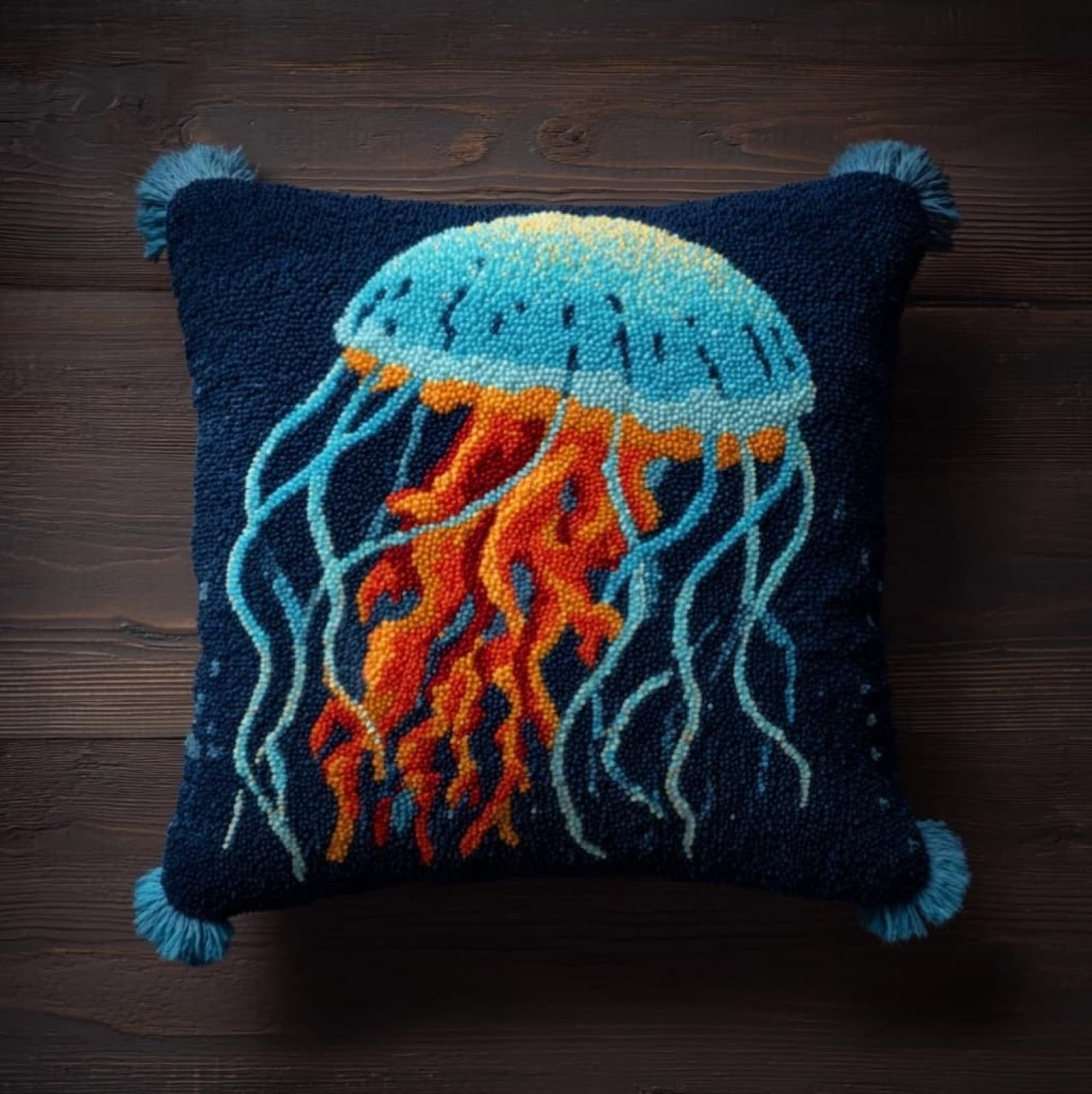 WallustrioaW Latch Hook Cushion Kit 43x43cm,Cartoon Jellyfish