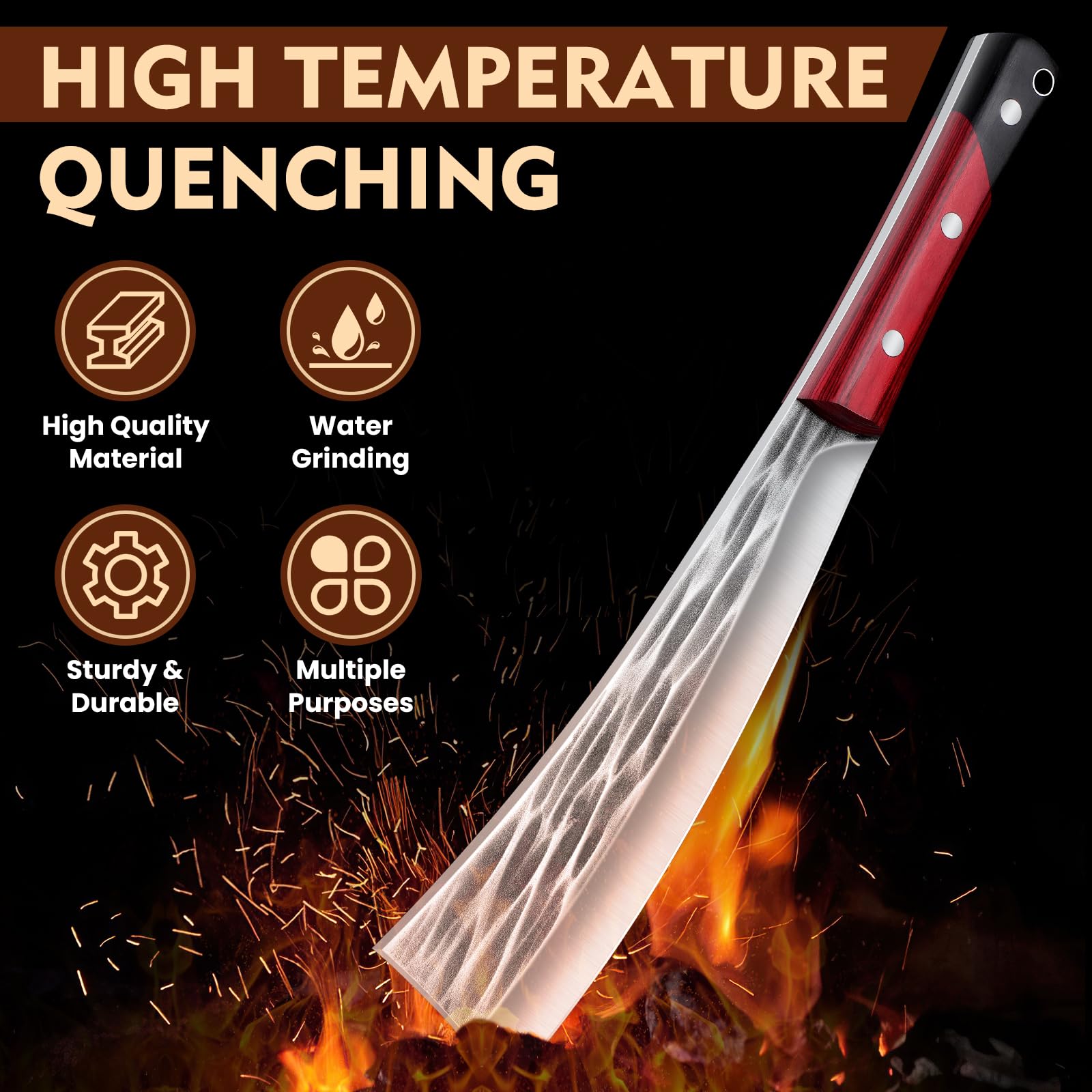 Freelander Machete Outdoor Survival Messer, 5Cr15 Jagdmesser Feststehende Klinge, Großes Outdoor Messer für Wald mit Scheide, Bushcraft Messer Full Tang Schwarz und rot gespleißter Holzgriff