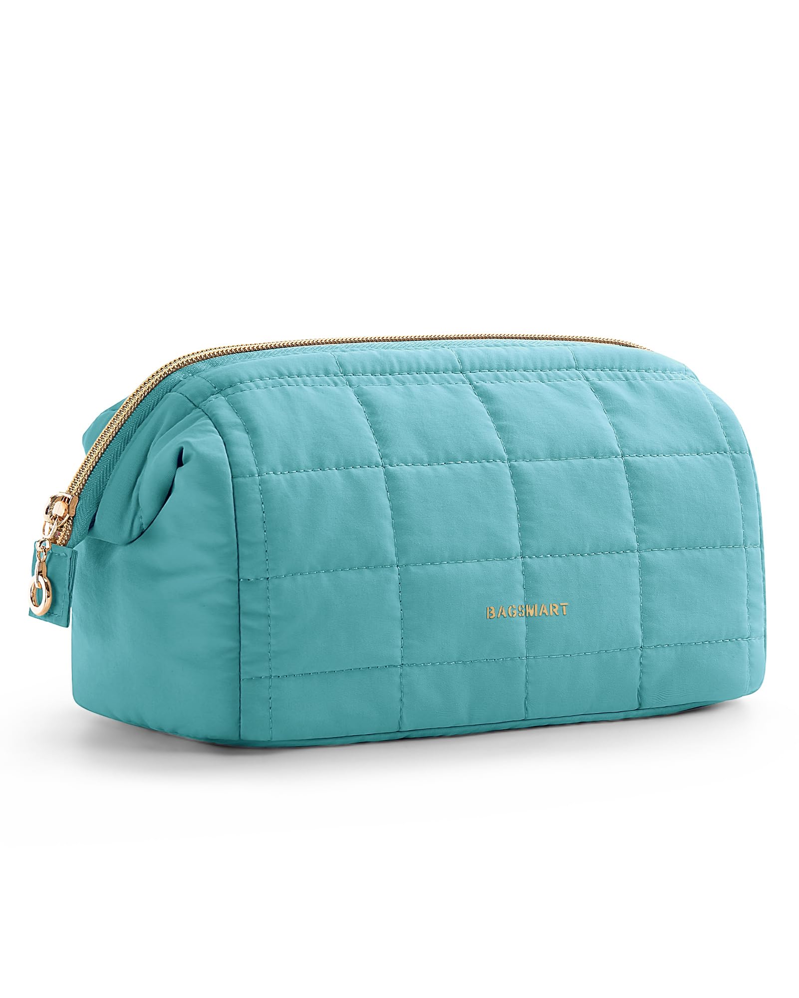 BAGSMART Makeup Bag Travel Toiletry Bag, Puffy Padded Make Up Bags for Women Makeup Organizer Case, Wide-open Pouch Purse Travel Essentials Toiletries Accessories Brushes, Lake Green