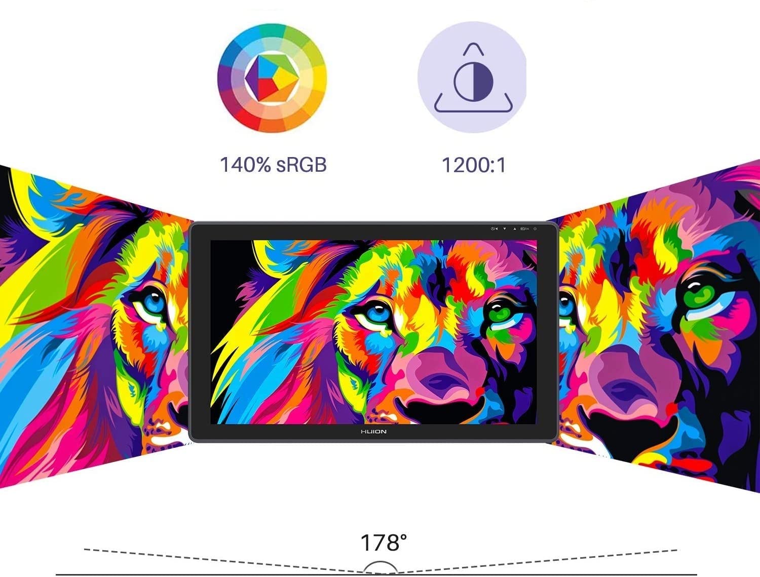 HUION Kamvas 22 Plus Tableta Gráfica con Pantalla, 140% sRGB, Vidrio Antirreflejo, Pantalla LCD QD Completamente Laminada, Lápiz PW517 con Inclinación, Ideal para Trabajar Desde Casa, 21.5 Pulgadas