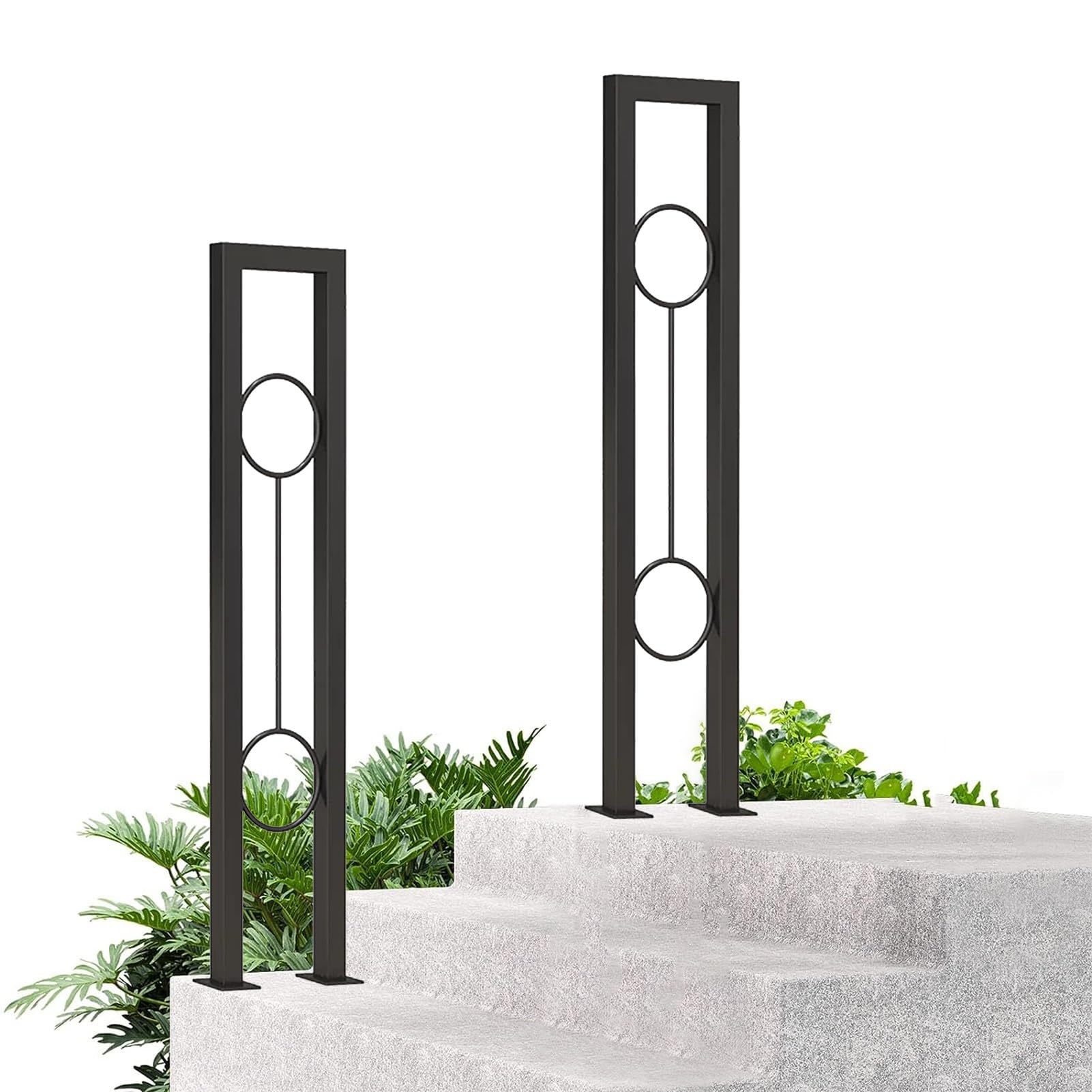 Transitional Handrail for Stairs Indoor and Outdoor, Industrial Metal Wrought Iron Hand Rail Fits 1 Step for Villa Loft Corridor Porch - Black(90cm/35in)