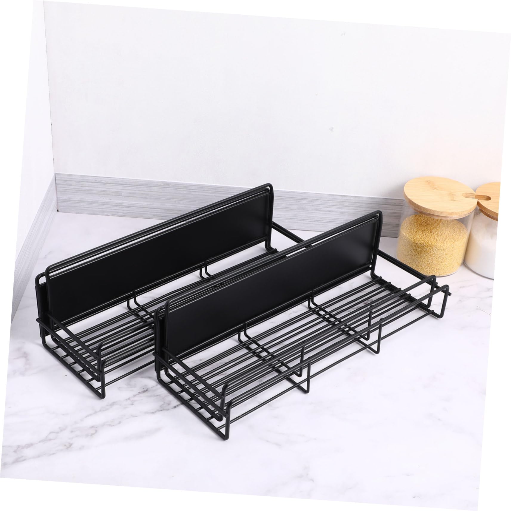 Étagère Magnétique pour Réfrigérateur 4 Pièces en Acier au Carbone Noir | Rangement Latéral, Design Creux, Charge 3, 6kg, pour Épices et Bouteilles