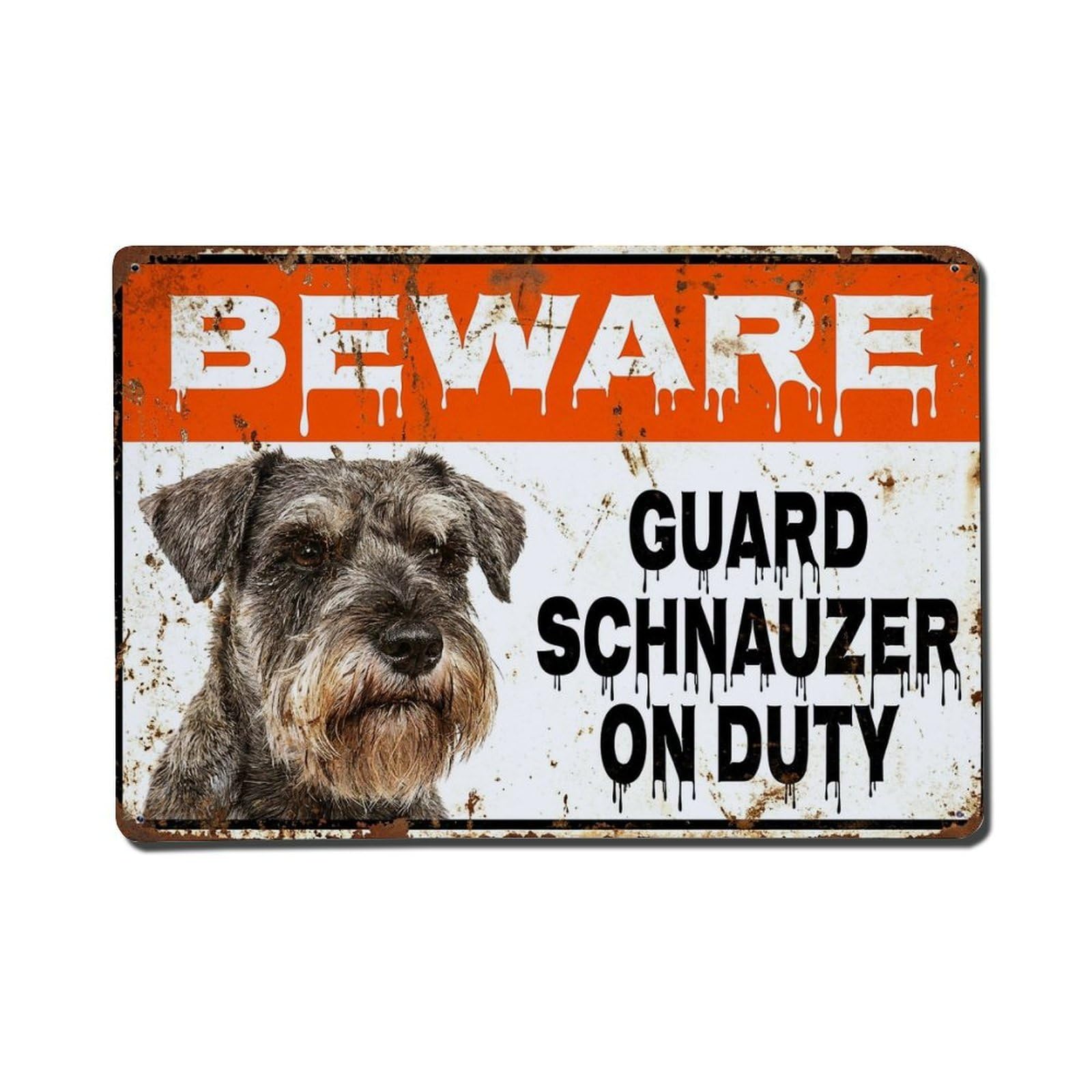 Vintage Funny Schnauzer Guard Beware of Dog Driveway Metal Tin Sign