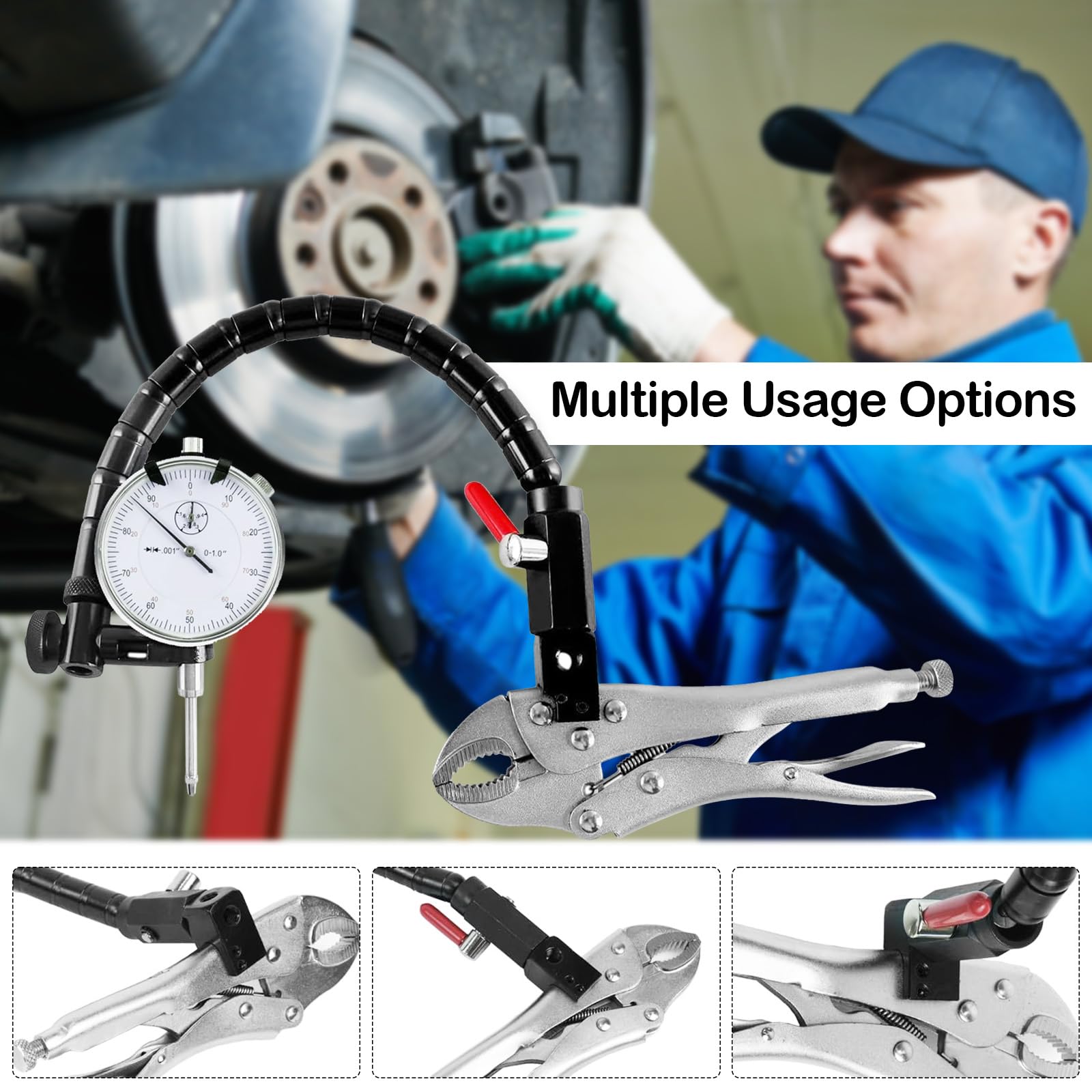 Reloj Comparador de Precisión, 0,01 mm de Lectura Rango 10 mm Brazo Flexible con Abrazadera Soporte para Laboratorio Taller Impresora 3D Reparación de Motores e Ingeniería Mecánica