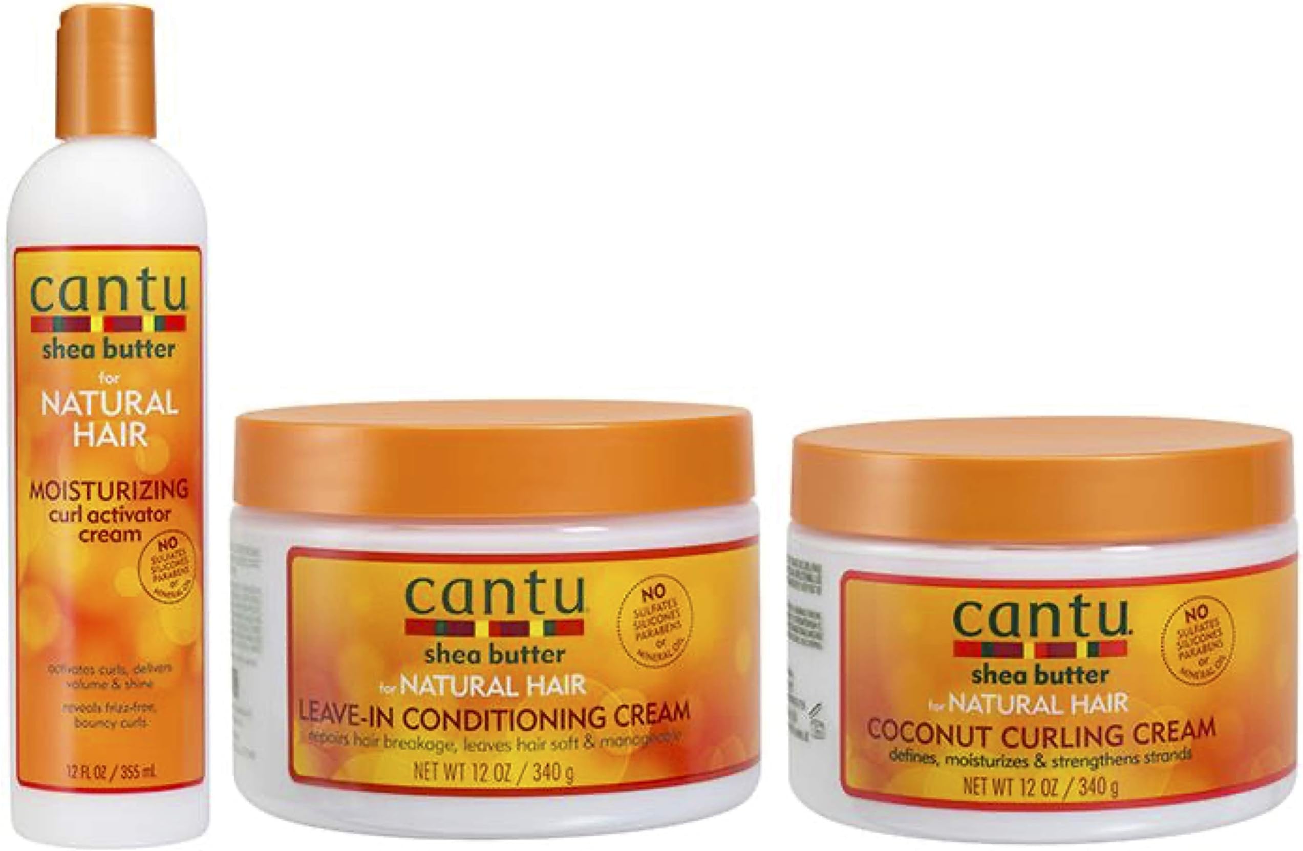 CantuShea Butter Moisturizing Curl Activator Cream, Leave-In Conditiioning Cream And Coconut Curling Cream Combo (Ste of 3)