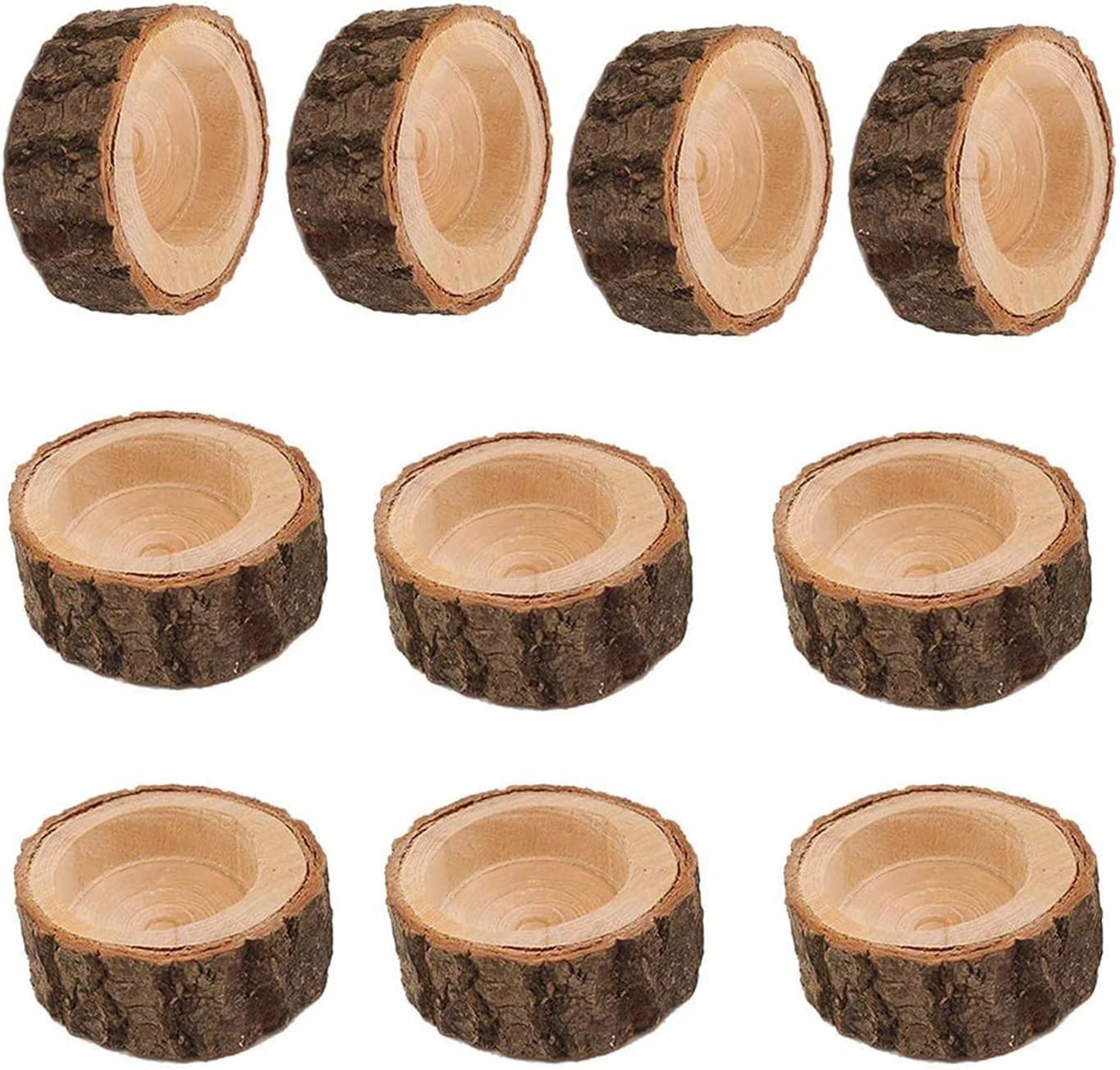 SYOSI Wooden Tea Light Candle Holders, Rustic Wood Votive Candle Holder Set for Wedding Centerpieces for Table, Diwali Halloween Christmas Party Valentine's Day Home Decoration 10 PCS (2.16Wx0.98H)