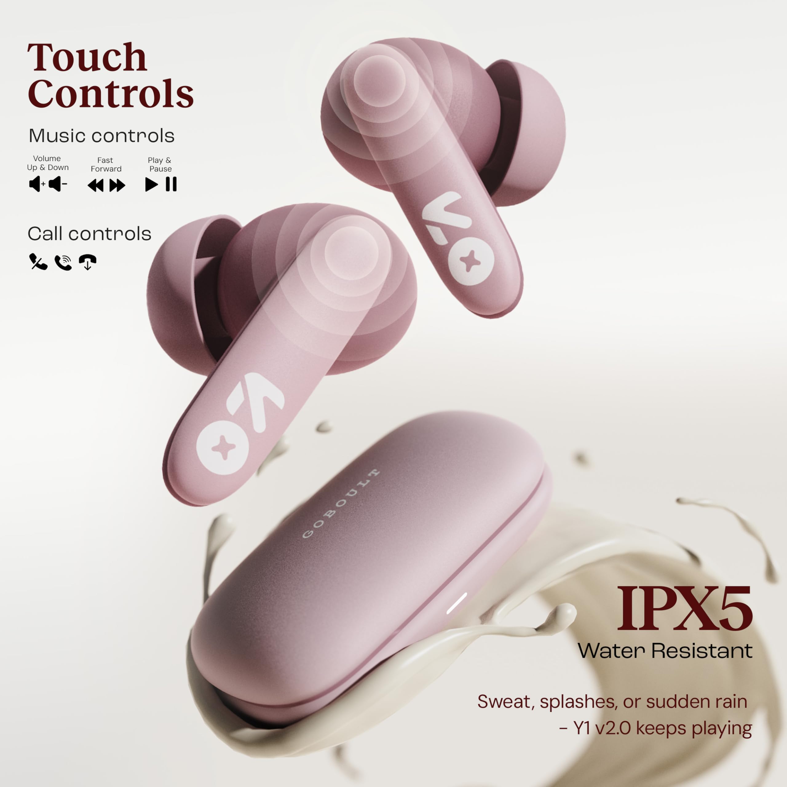 GOBOULT Y1 v2.0 Ear Buds Wireless with 60H Playtime, Zen Quad Mic ENC, 45ms Low Latency, Touch Contorl, Dual Device Pairing, Bluetooth 6.0, 13mm Driver Earbud TWS Wireless Earphone (Electric Pink) — Amazon image 14