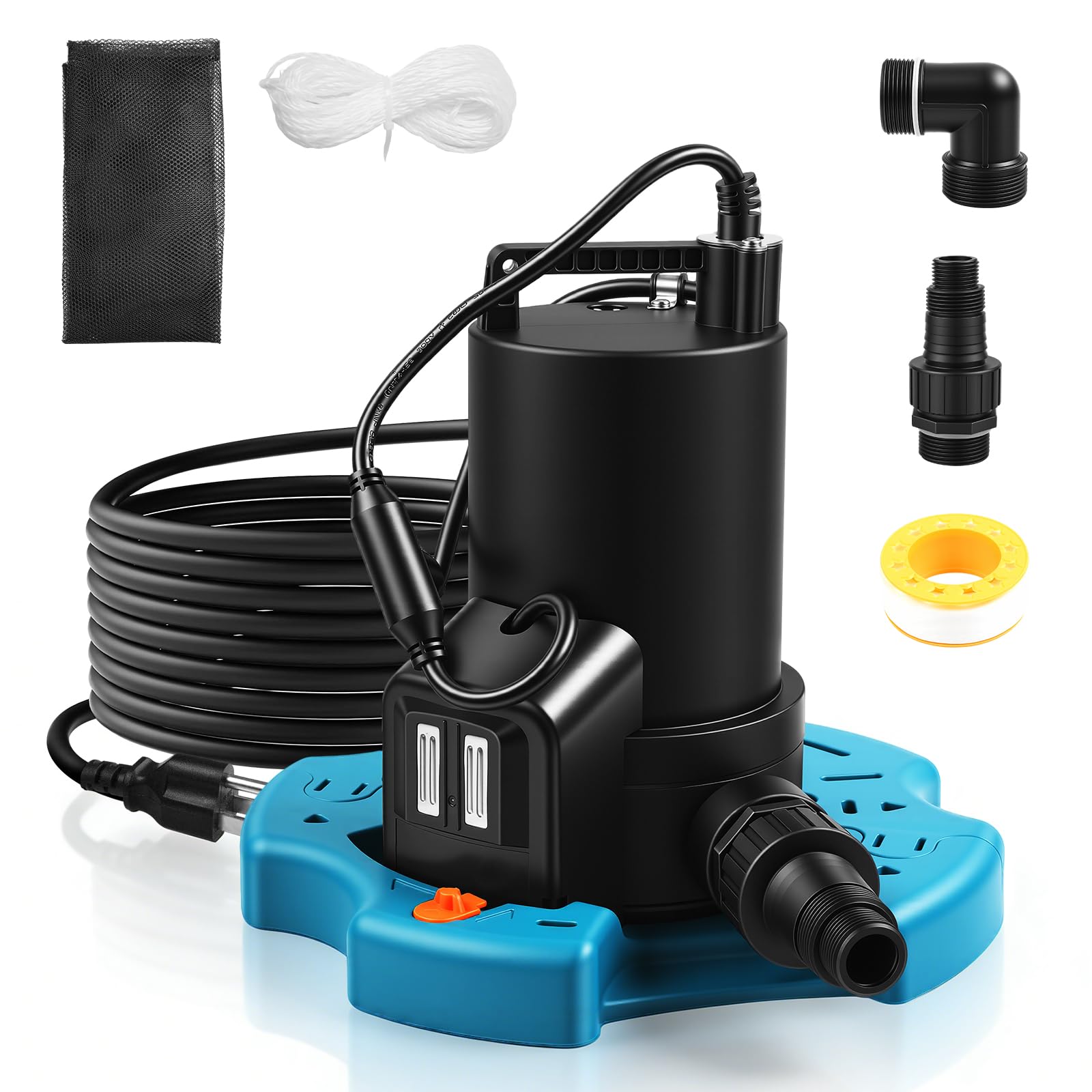 Bomba de agua automática de 1/3 HP, bomba de sumidero sumergible de 3035 GPH con red de filtro, cable de alimentación de 25 pies y válvula de retención, eliminación de agua