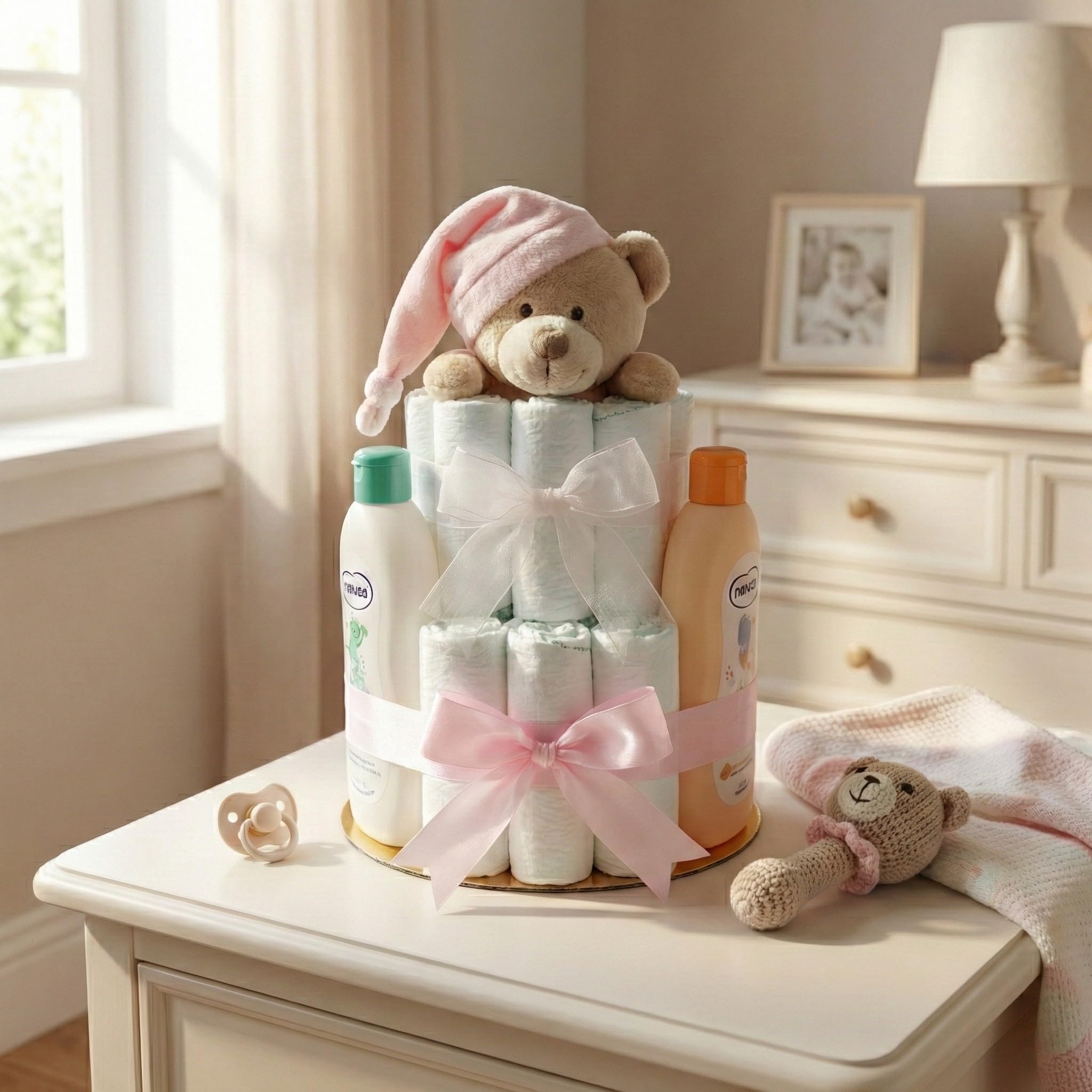 Tarta de Pañales DODOT | Pastel de Pañales para Niña | Regalo Original para Recién Nacido | Regalo para Bebé | Modelo NENUCO Doudou Rosa - MyLittleBabies