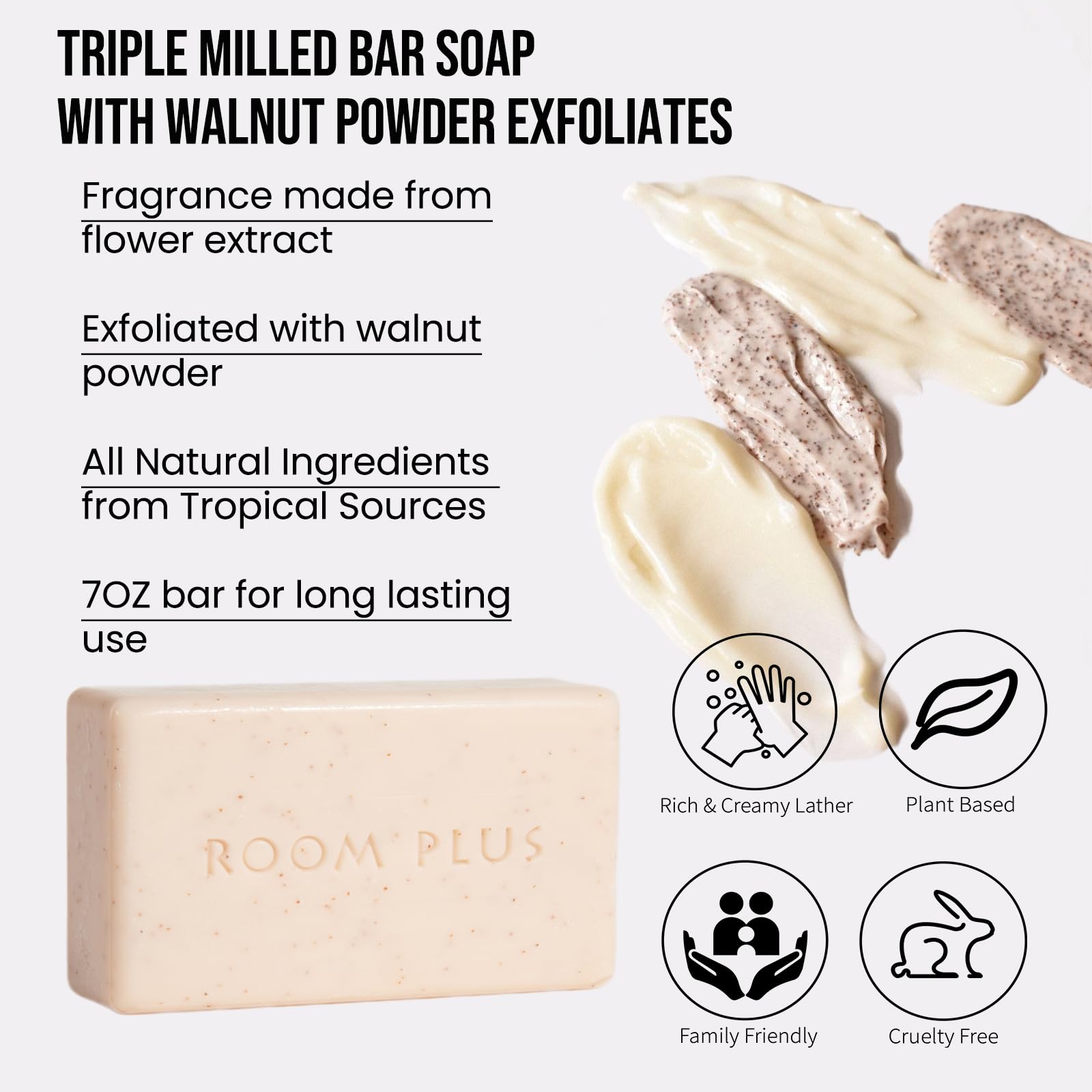 YESUN Fragrance Bar Soap, Big Brick of Bath Soap,Made with Organic Oils, 3-pack,1.3lb,Natural Soap Bar,Moisturizing clean, Floral Scent,Walnut Powder Exfoliates ROOMPLUS(Gardenia,Jasmine,vanilla)