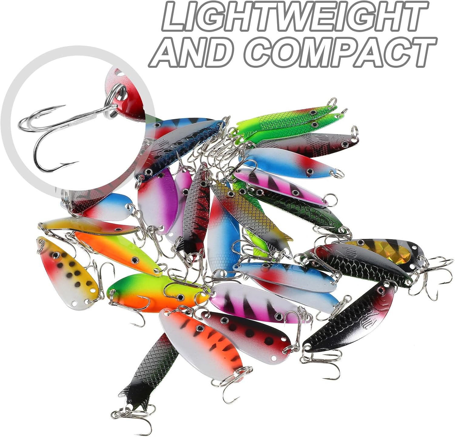 Yardwe 30pcs Fishing Lures: Metallic Sequin Baits with Rotating Design - Iron Plate Treble Hook Baits for Outdoor Freshwater Bass Fishing