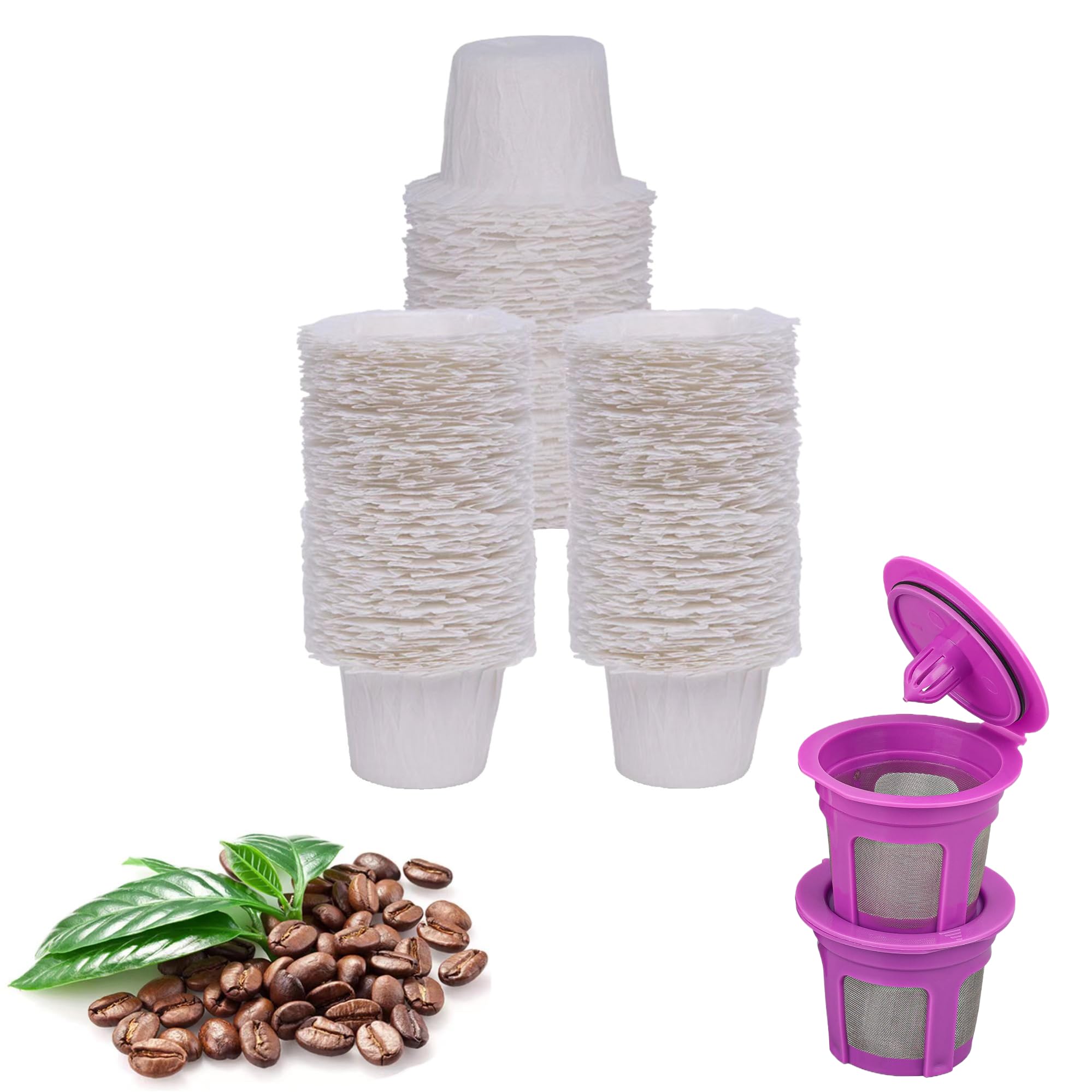 Disposable Coffee Filters 600 Count K Cup Coffee Paper Filters with 2 K-cups Compatible with Keurig Single Serve 1.0 and 2.0, Fits All Brands K Cup Filters