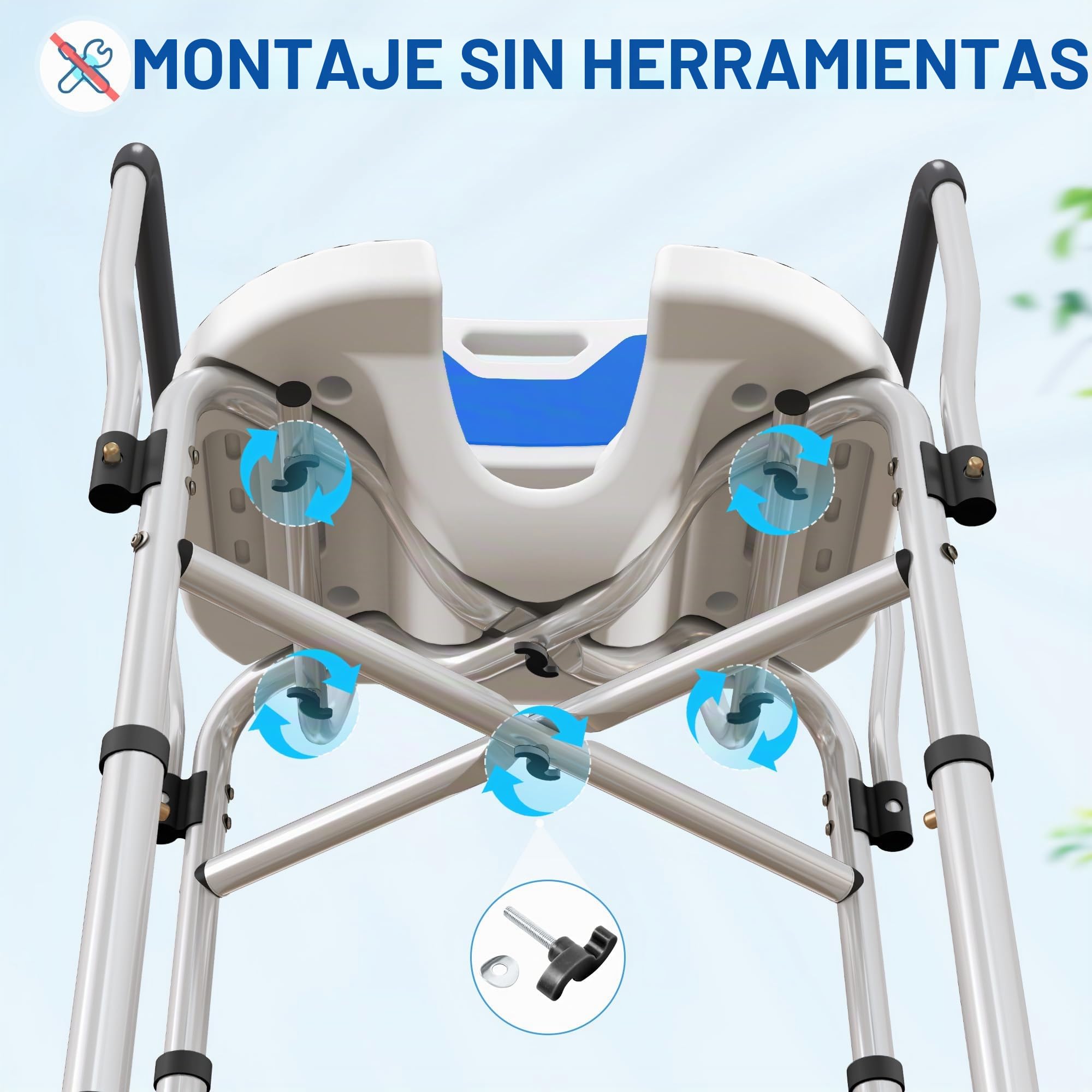 HOMCOM Silla Ducha Personas Mayores con Asiento Ranurado, 136 kg Azul | Silla de Ducha, Altura Regulable, Taburete de Baño Antideslizante, Respaldo y Reposabrazos, para Discapacitados