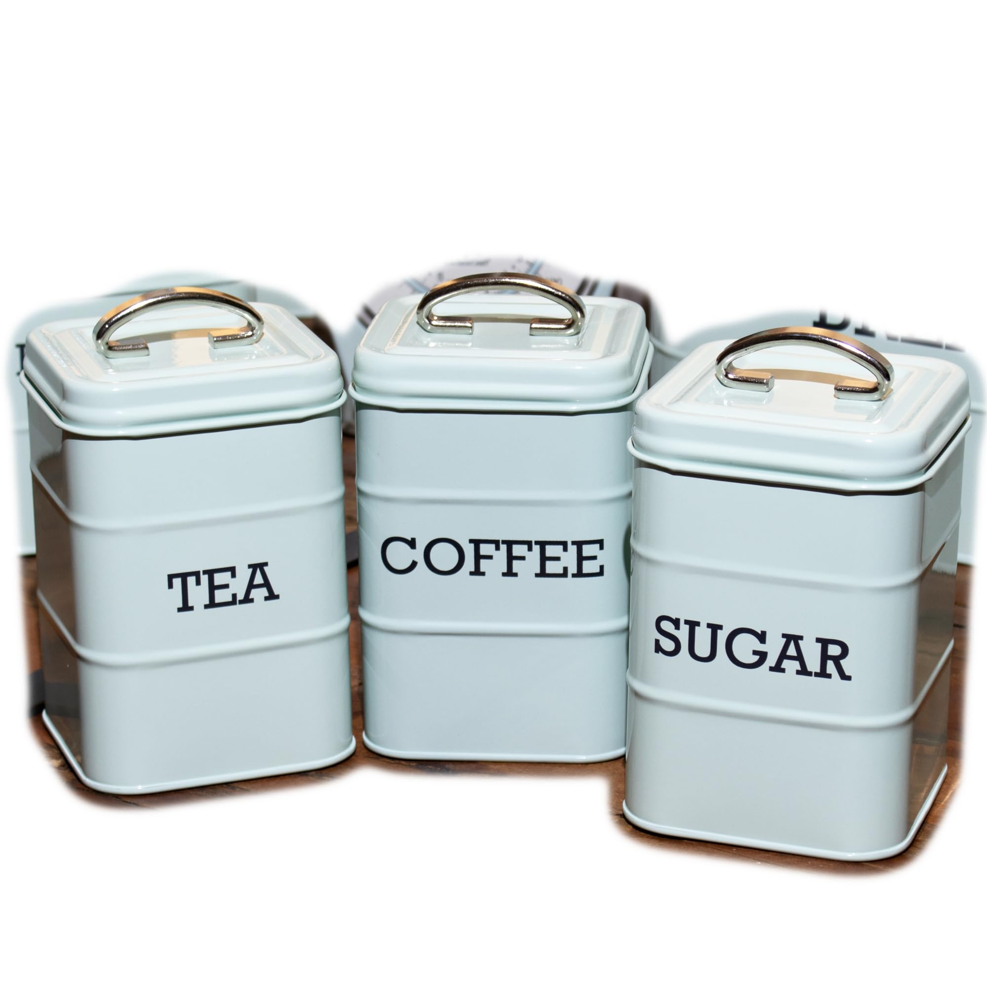 Darthome Blue Retro Tea Coffee Sugar Canisters Vintage Metal Square Kitchen Storage Jars