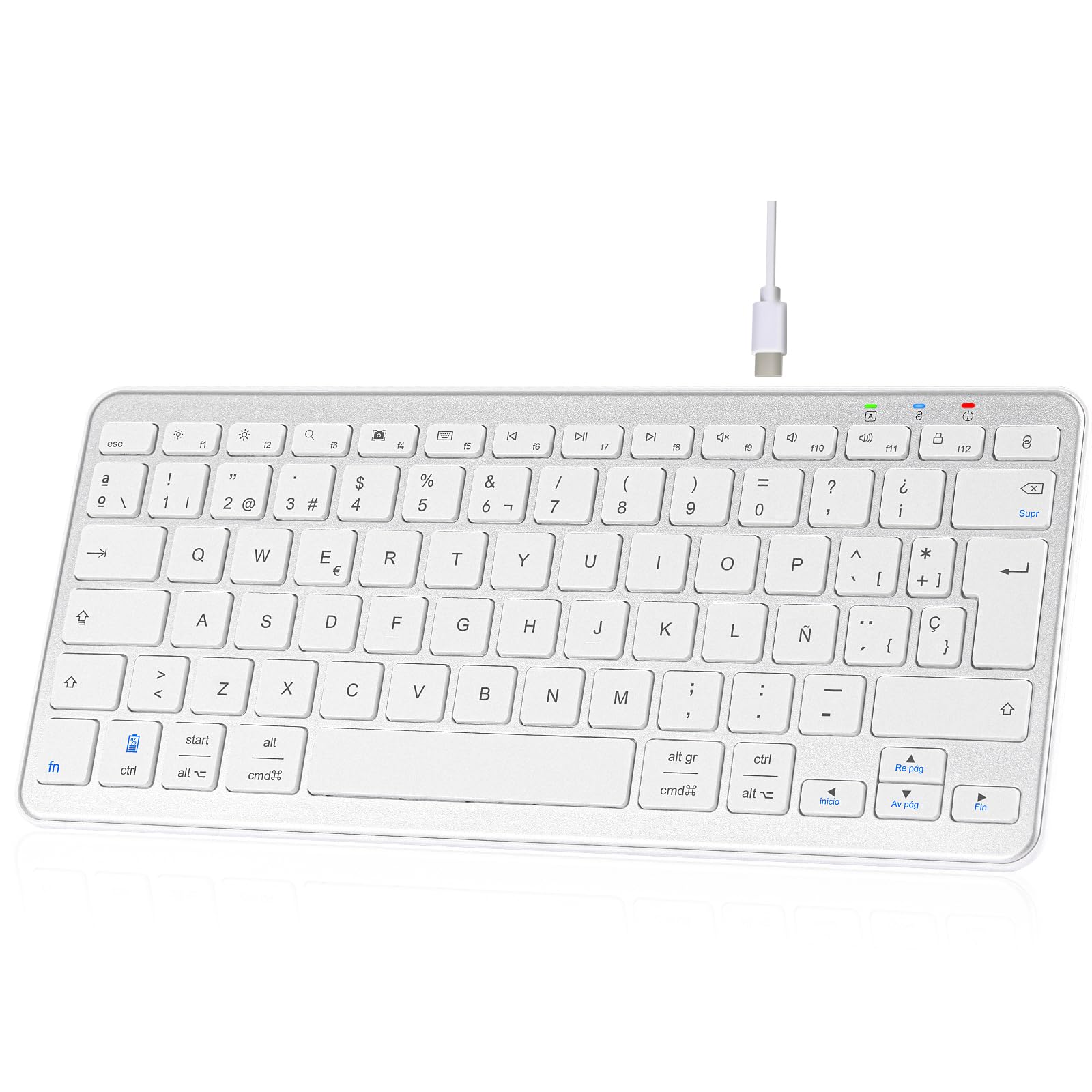 Teclado Bluetooth Español para iPad, iPhone, Tablet Samsung, Compatible con Todos los Dispositivos con Bluetooth de iOS, Android, Windows, Blanco