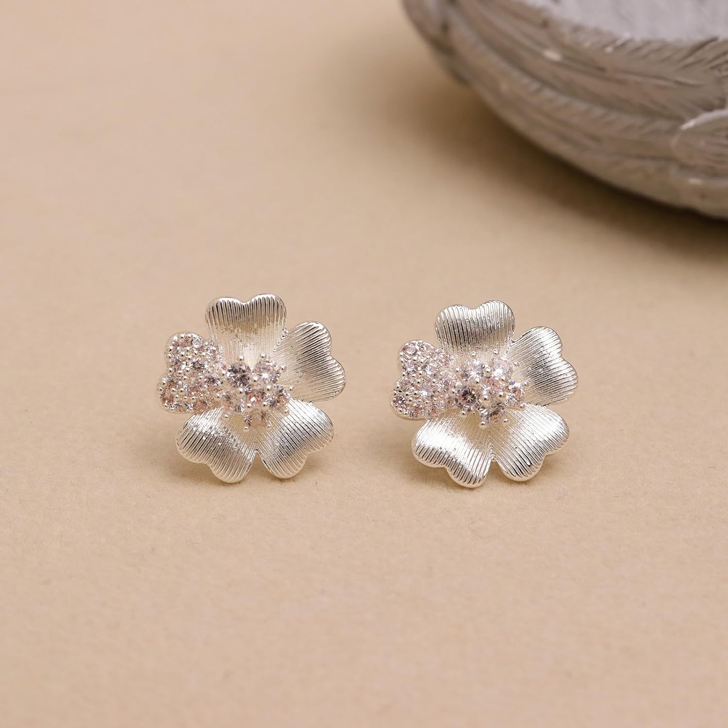 Jean Beau Heart Flower Leaf Sparkle Stud Earrings for Women, Trendy Statement Cluster CZ Earing Gold Plated Sterling Silver Wedding Prom Birthday Fashion Jewelry Gift - Image 6