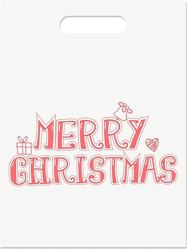 Miniatura 1 de MeFacys Bolsas de regalo de Navidad, 50 bolsas de compras de Navidad de 9 x 12 pulgadas para boutique, bolsas de plástico blanco y rojo con patrón