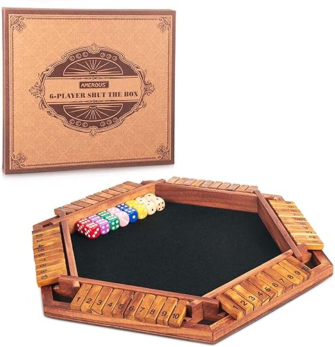 AMEROUS Juego de dados de 1 a 6 jugadores mejorado, juego de mesa de madera con 16 dados para niños y adultos, aula familiar, fiesta en casa o pub