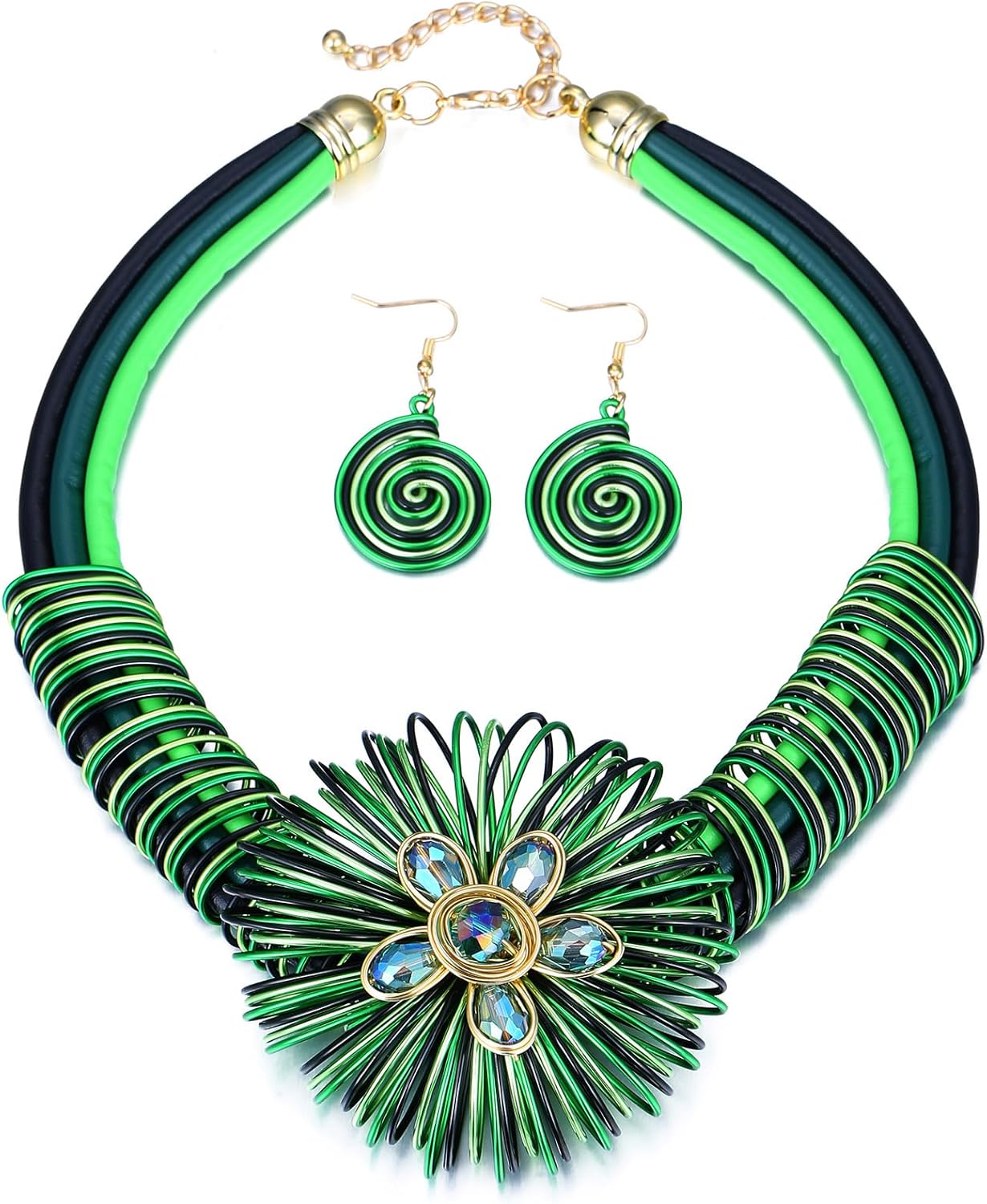 Chunky African Statement Choker Necklaces Earrings Set for Women, Unique Colorful Bib Collar Necklace Ethnic Indian Tribal Costume Jewelry Set Handmade