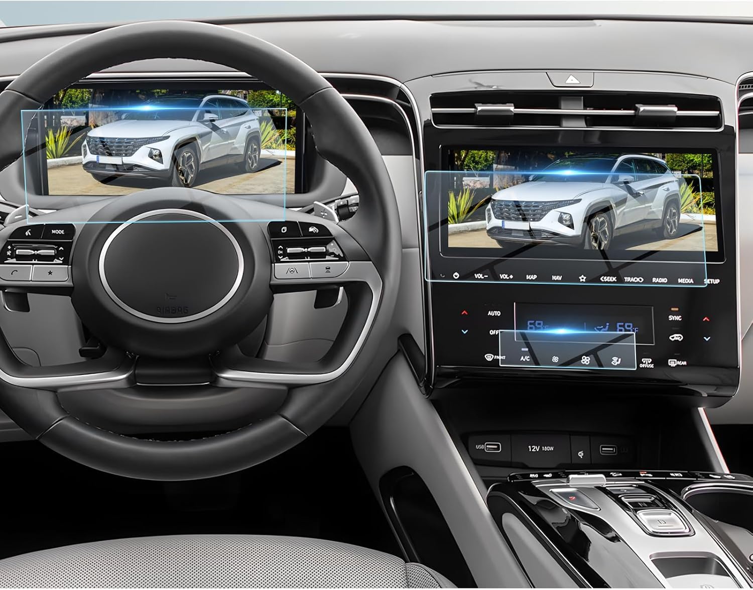 Pellicola Vetro Temperato Per Hyundai Tucson - Protezione Schermo 10,25'' GPS E Cruscotto