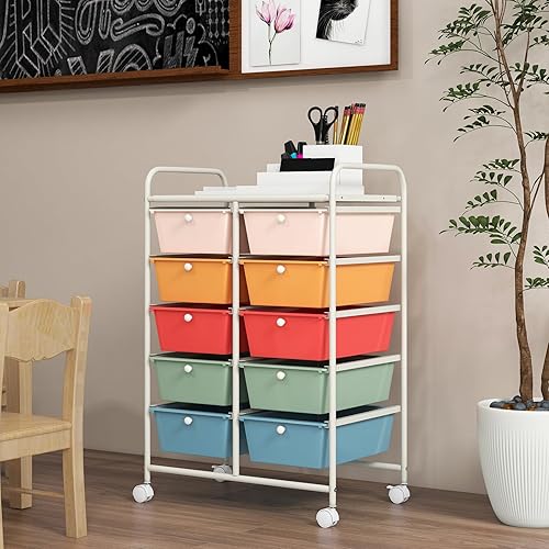 Miniatura 8 de Carrito de almacenamiento con ruedas de 10 cajones, organizador de carrito con ruedas para arte, herramientas, manualidades, papel, álbum de