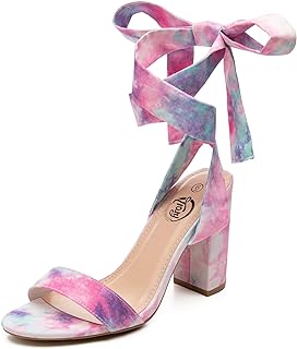 Pink Purple Nude Red Black Heels for Women, Lace Up Chunky Heels for Wom...