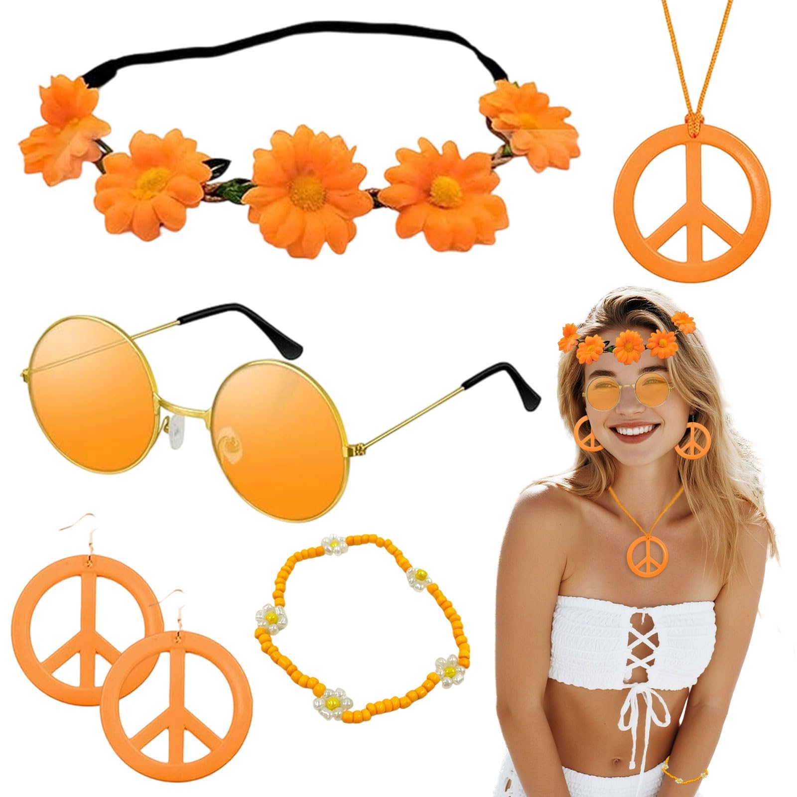 6 Pcs Hippie Costume Accessories Set, 60s 70s Fancy Dress Costume Accessories - Image 2
