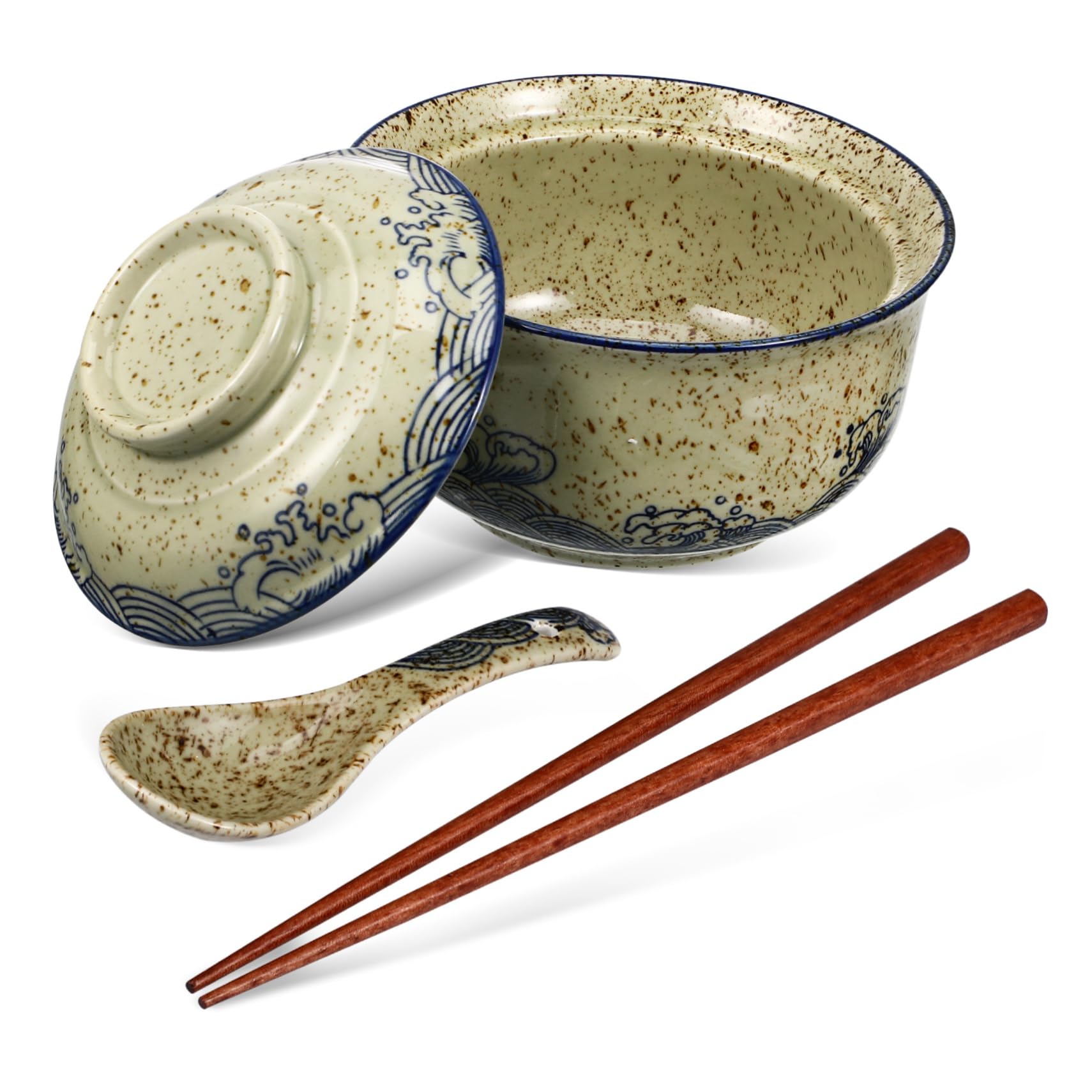 OUNONA Servierschalen Set mit Deckel Ramen-schüssel-set Keramik-nudelschüsseln Suppenschüsseln mit Essstäbchen und Löffel für Familienfeiern und Alltaggebrauch