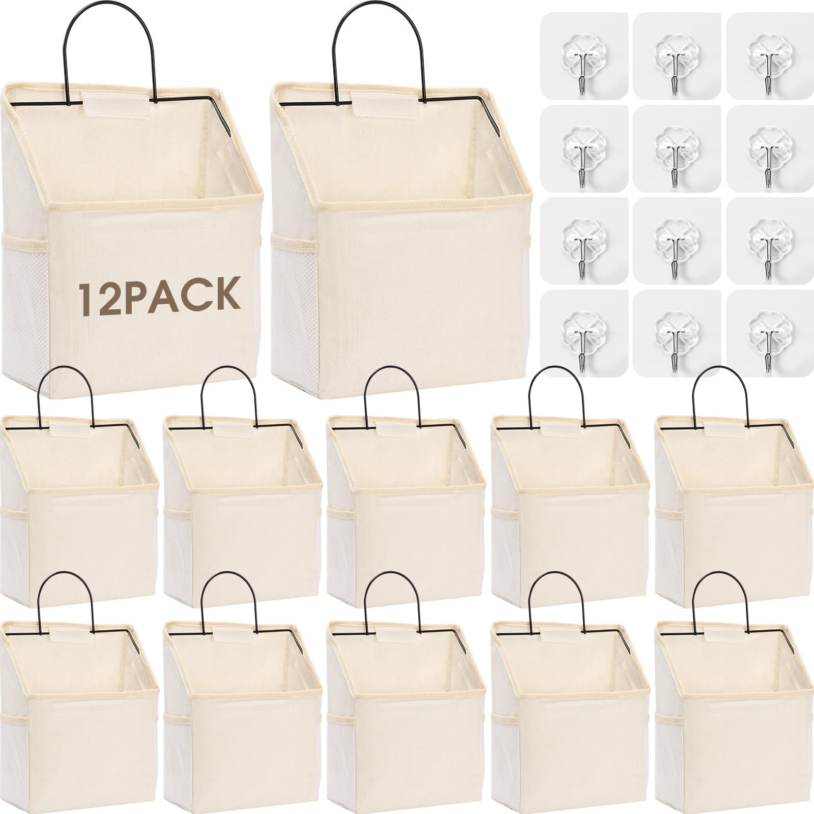 12 bolsas de almacenamiento para colgar en la pared, bolsa organizadora para colgar en la pared con ganchos, cesta colgante de armario con bolsillo, organizador de pared de lino y algodón para