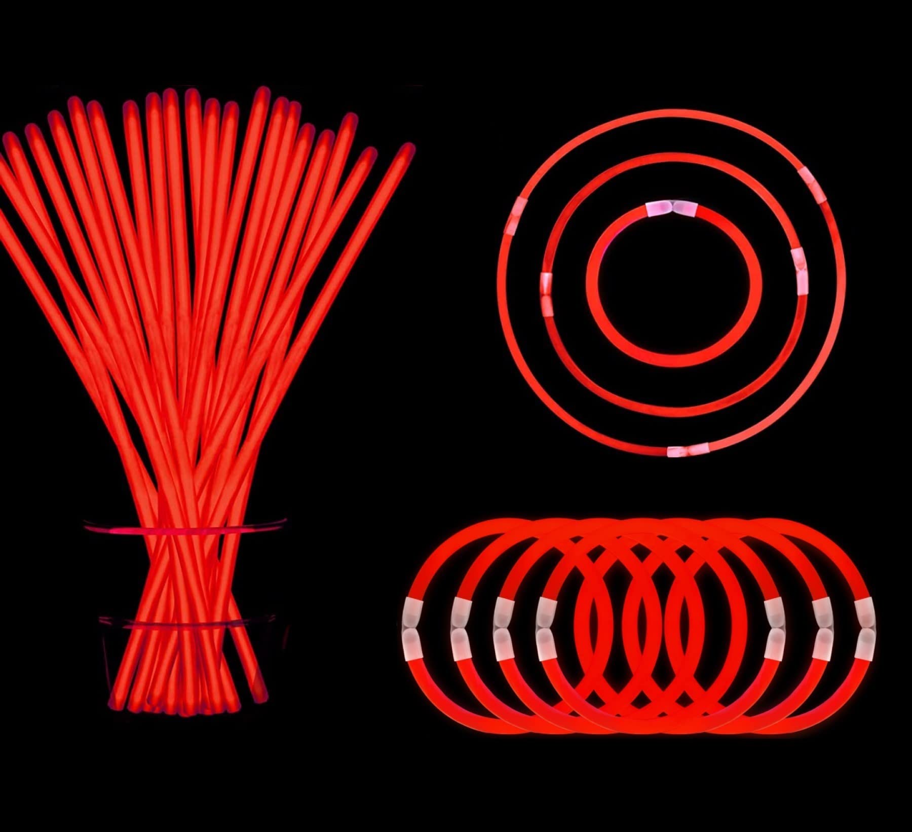 YOFOBU Red Glow Sticks Bulk Light Up Bracelet Glow Necklaces with Connectors 50ct 8" Glowsticks Neon Party Supplies for Christmas New Year 4th of July