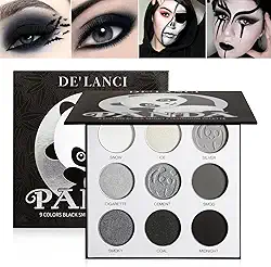 ecofavor Paleta de sombras pretas esfumaçadas, DE'LANCI PANDA 9 cores preto verdadeiro cinza escuro fumê gótico palete de maquiagem, 9 cores fosco suave brilho alto pigmentado básico preto branco
