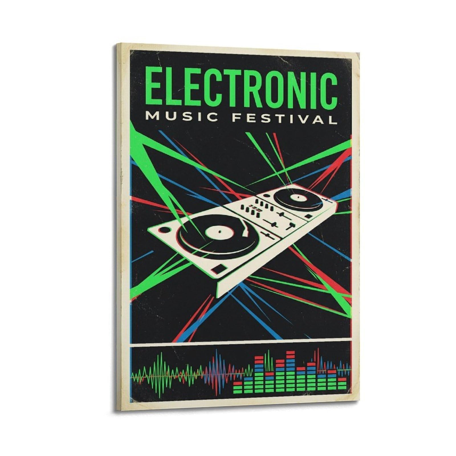 OKNGB Poster vintage neon con musica elettronica DJ Mixer (2), poster decorativo da parete su tela e stampa artistica moderna per camera da letto, poster decorativo per camera da letto (60 x 90 cm)